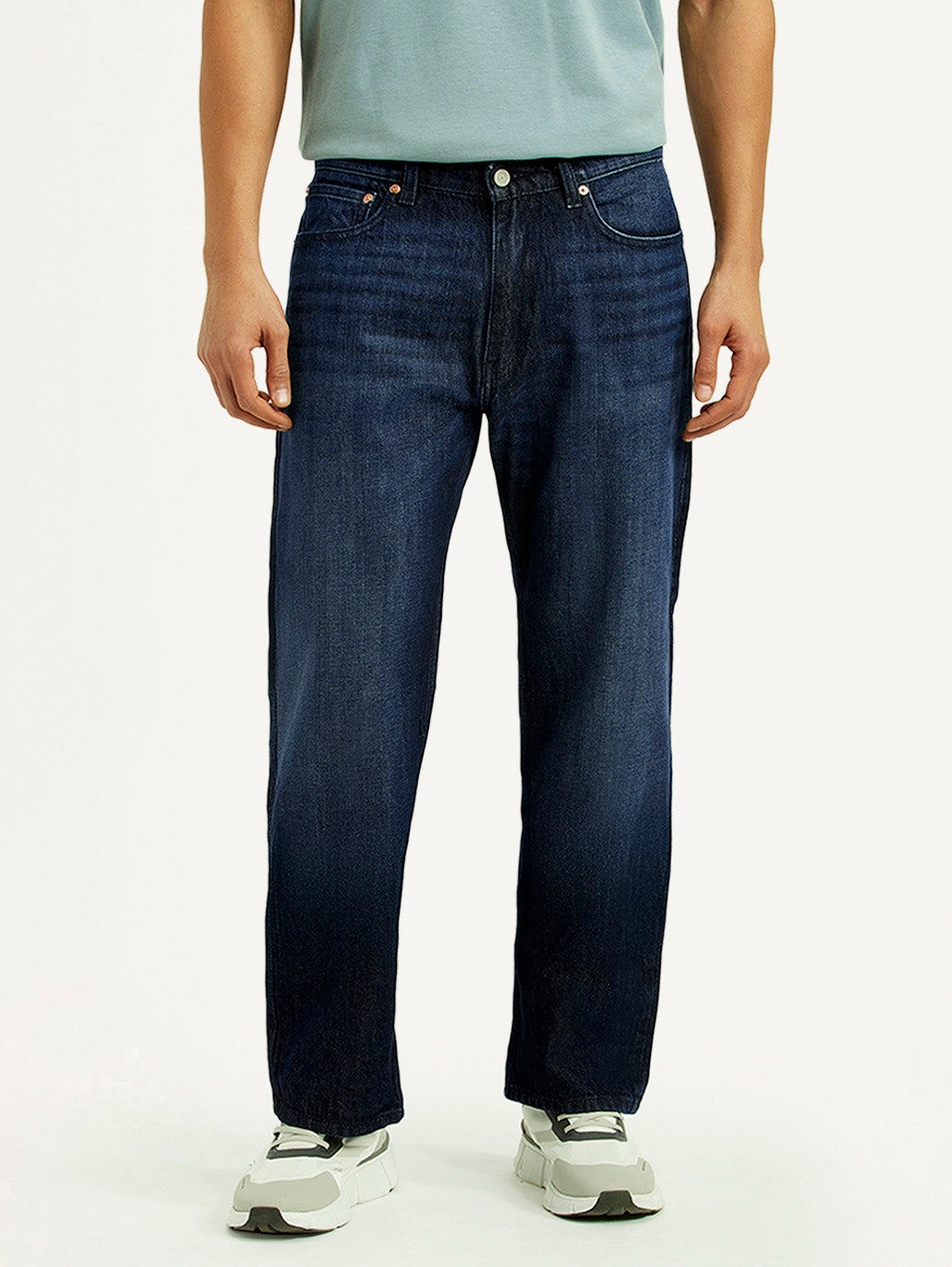 Men's 555 Dark Blue Relaxed Straight Fit Mid Rise Jeans