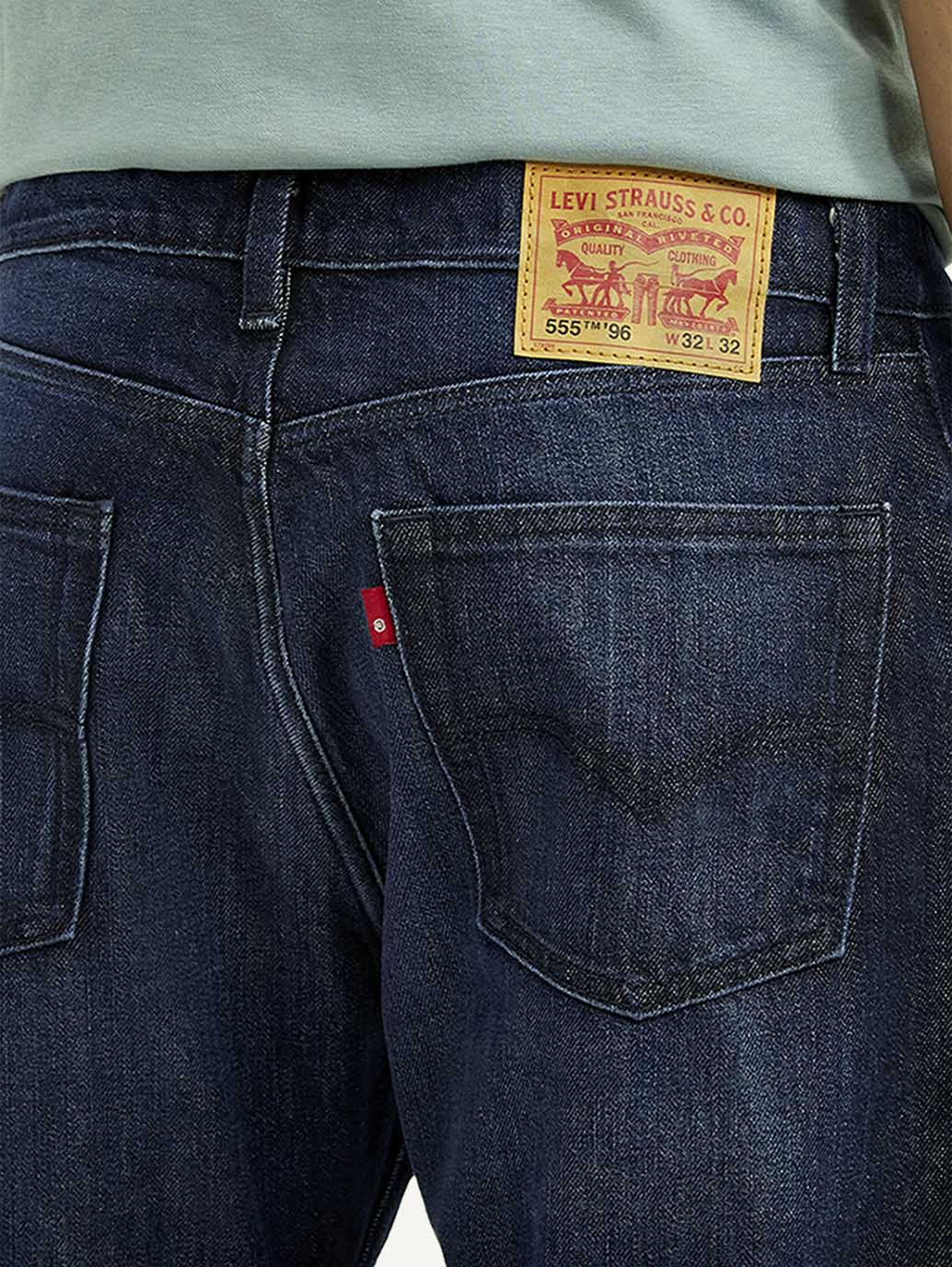 Men's 555 Dark Blue Relaxed Straight Fit Mid Rise Jeans