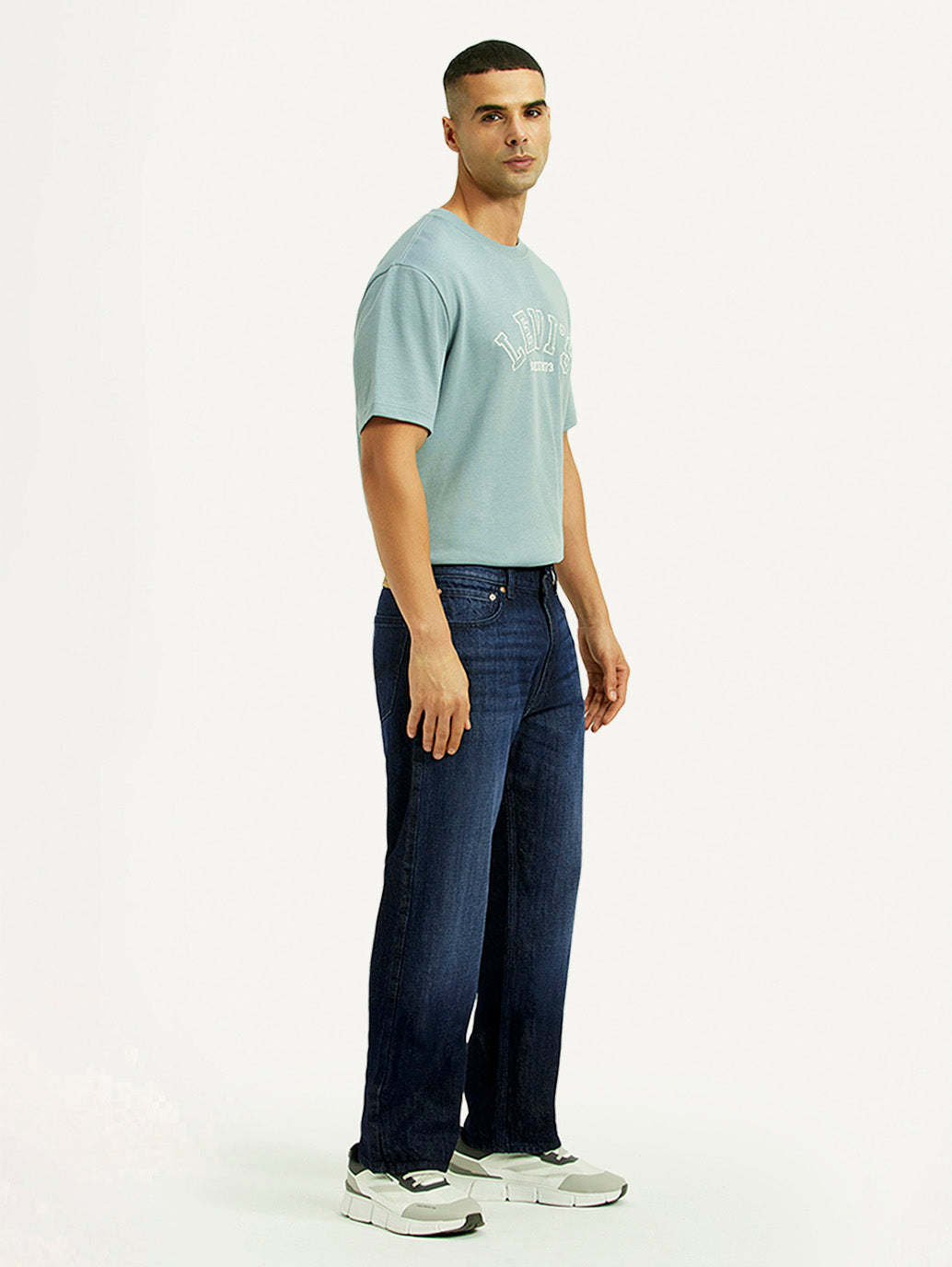 Men's 555 Dark Blue Relaxed Straight Fit Mid Rise Jeans