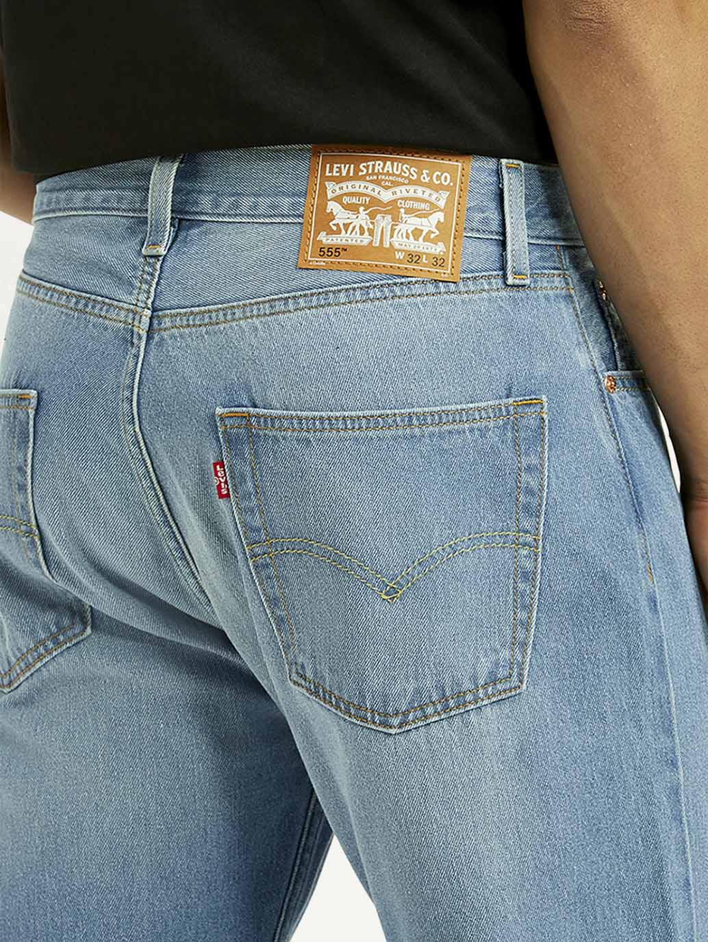 Men's 555 Light Blue Relaxed Straight Fit Mid Rise Jeans