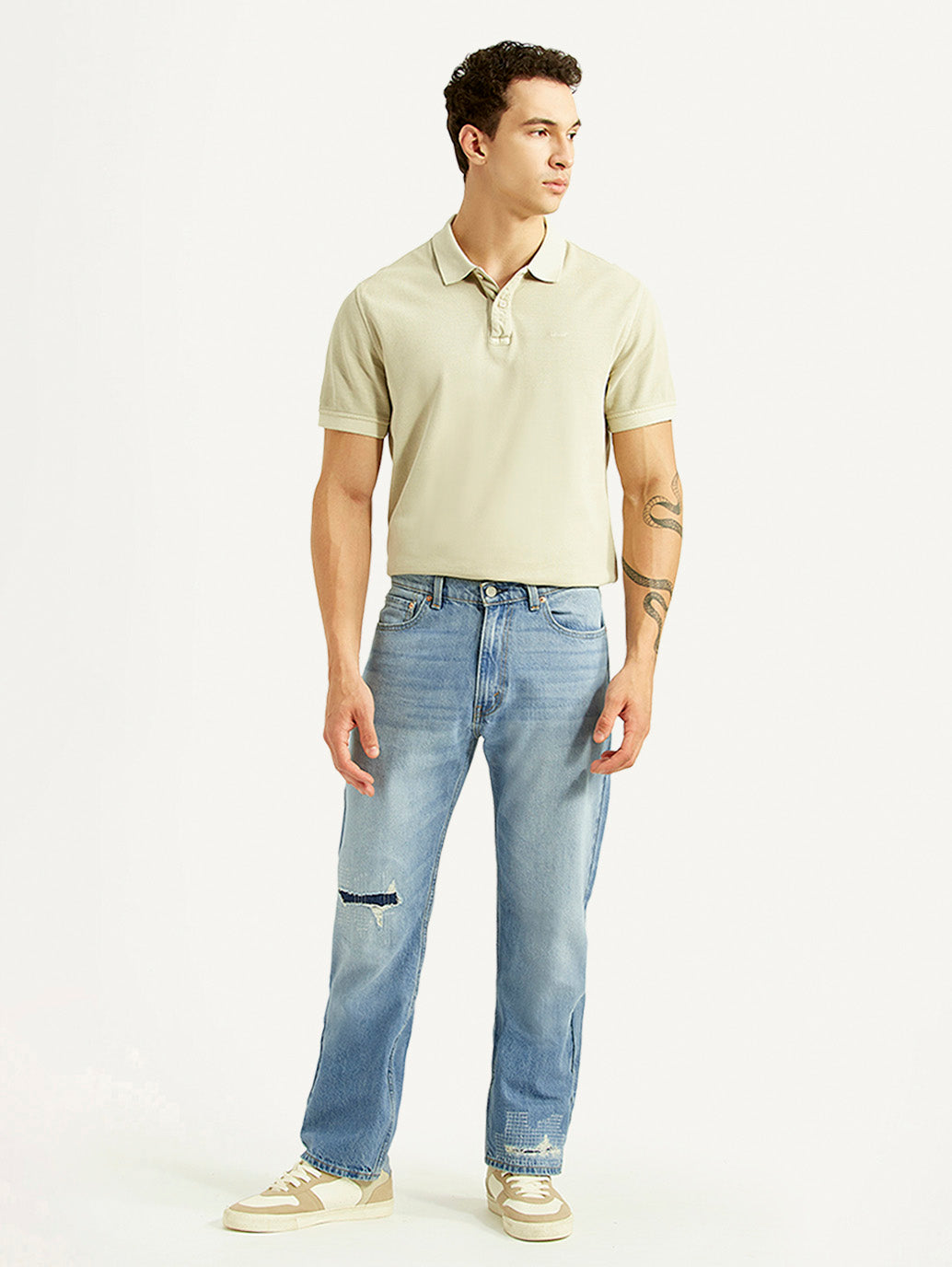 Men's 555 Light Blue Relaxed Straight Fit Mid Rise Jeans