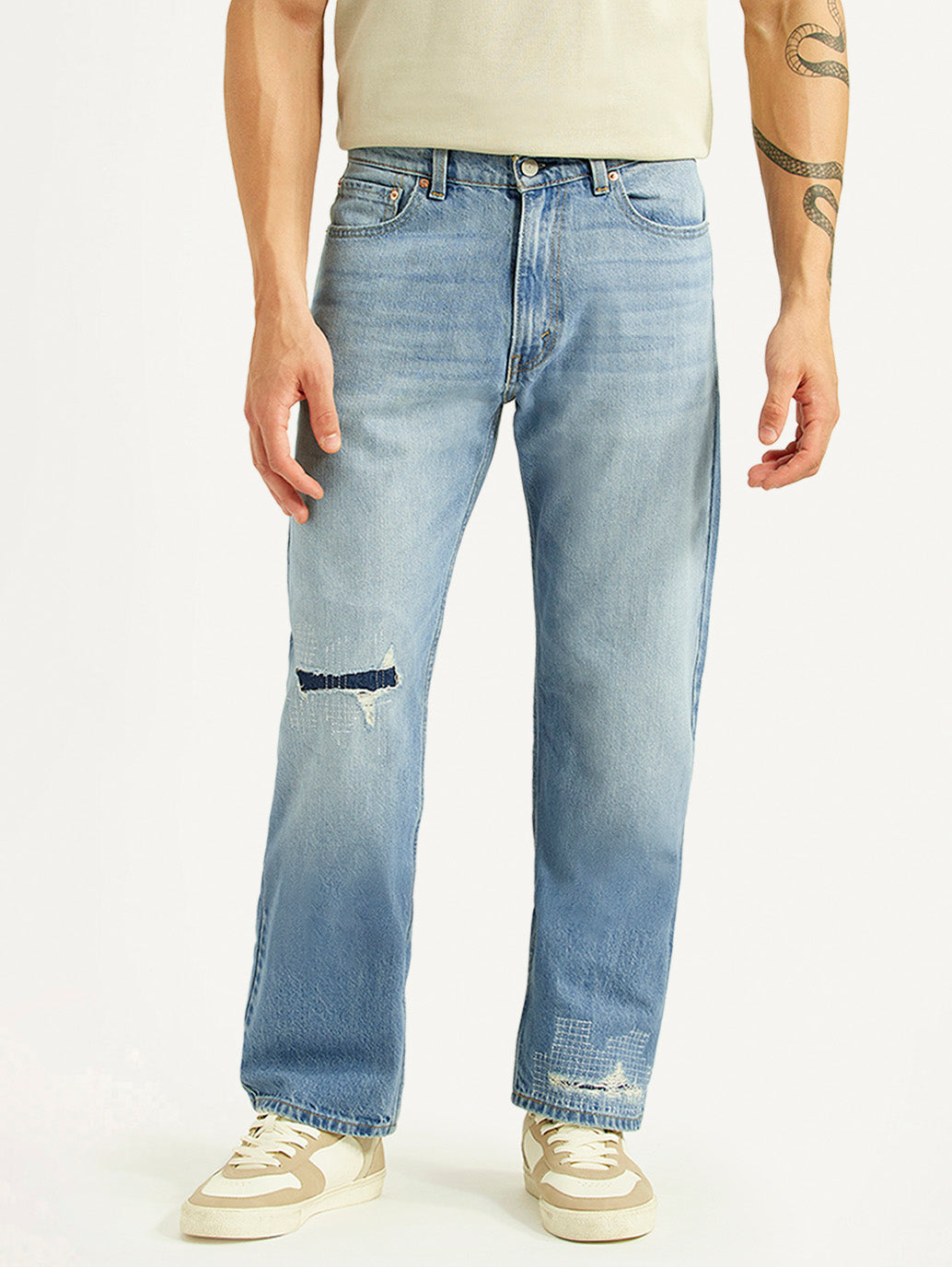 Men's 555 Light Blue Relaxed Straight Fit Mid Rise Jeans