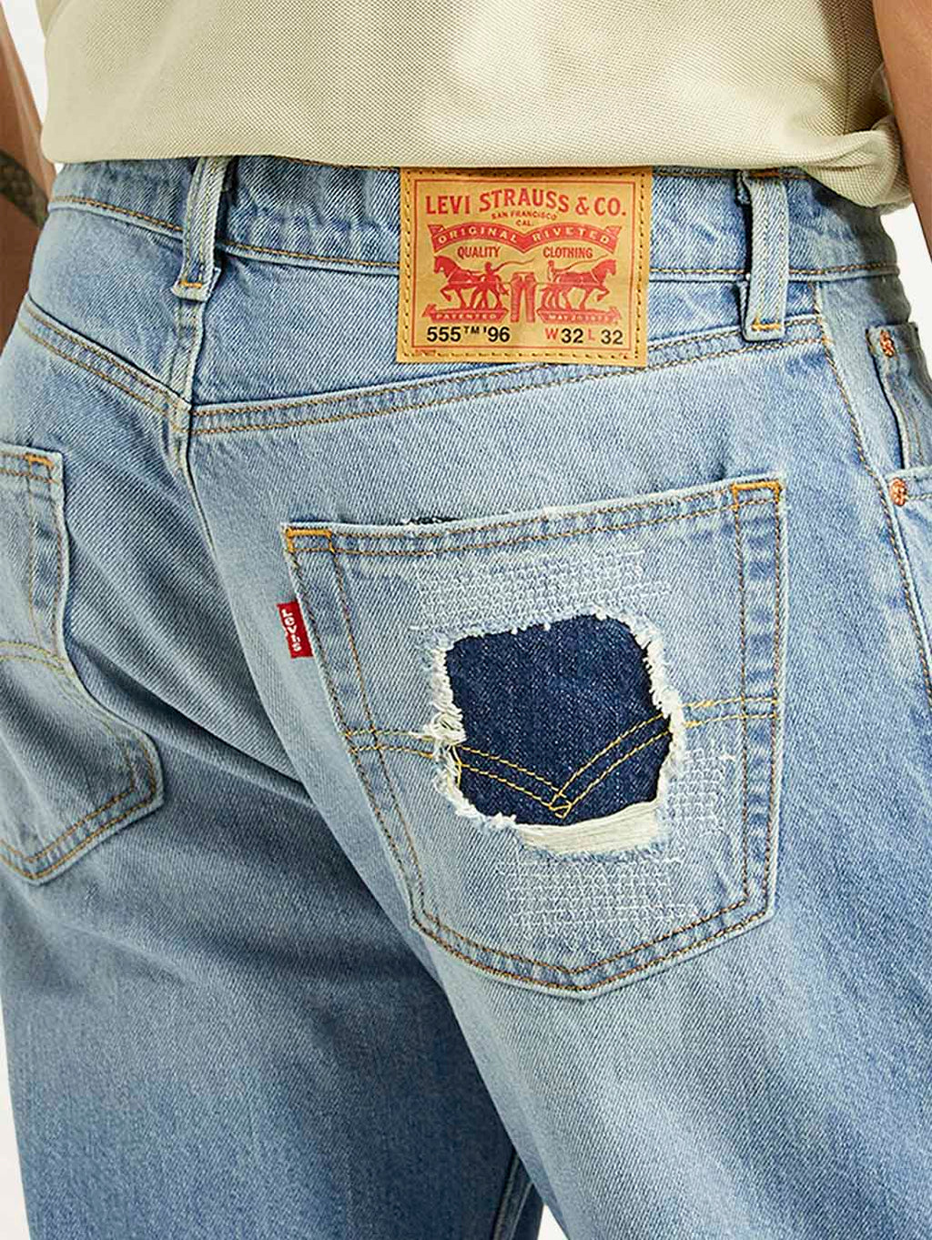 Men's 555 Light Blue Relaxed Straight Fit Mid Rise Jeans