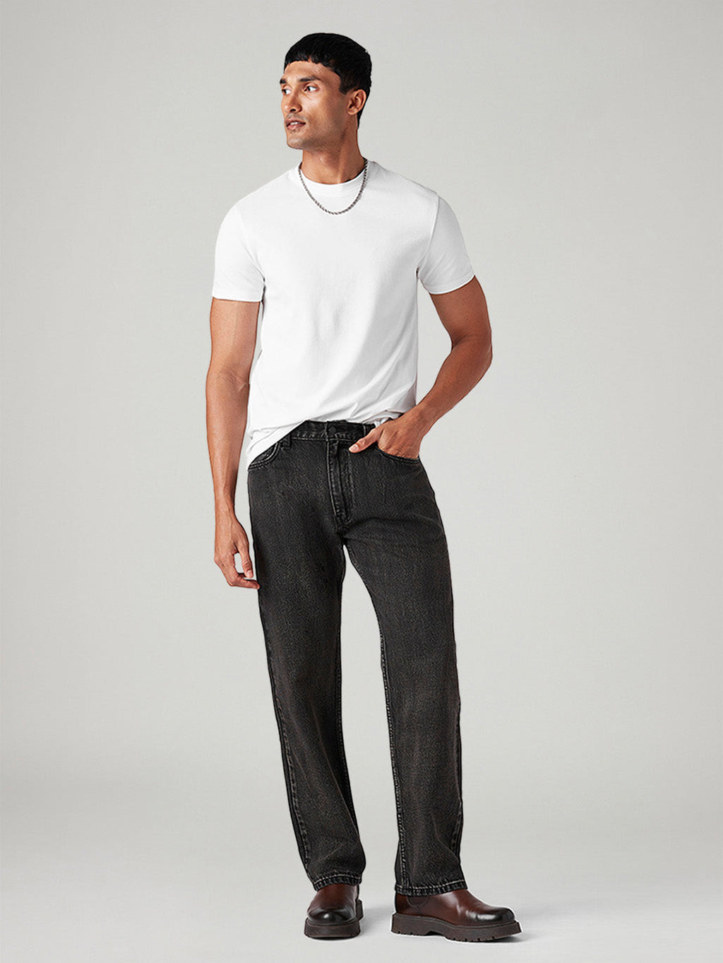 Men's 568 Charcoal Grey Loose Fit Mid Rise Tinted Jeans