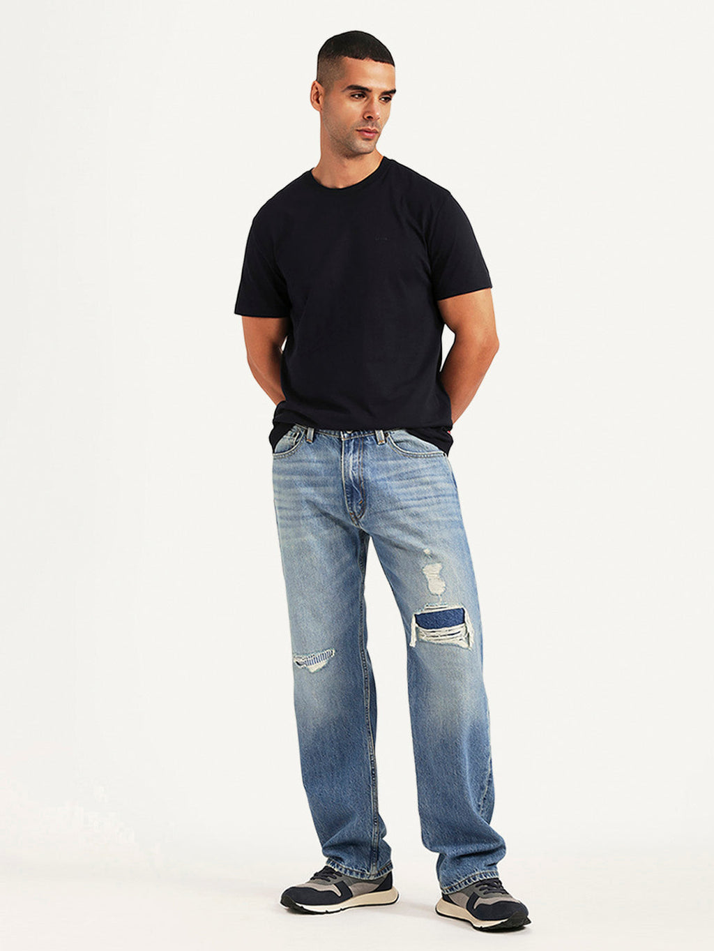 Men's 555 Light Blue Relaxed Straight Fit Mid Rise Jeans