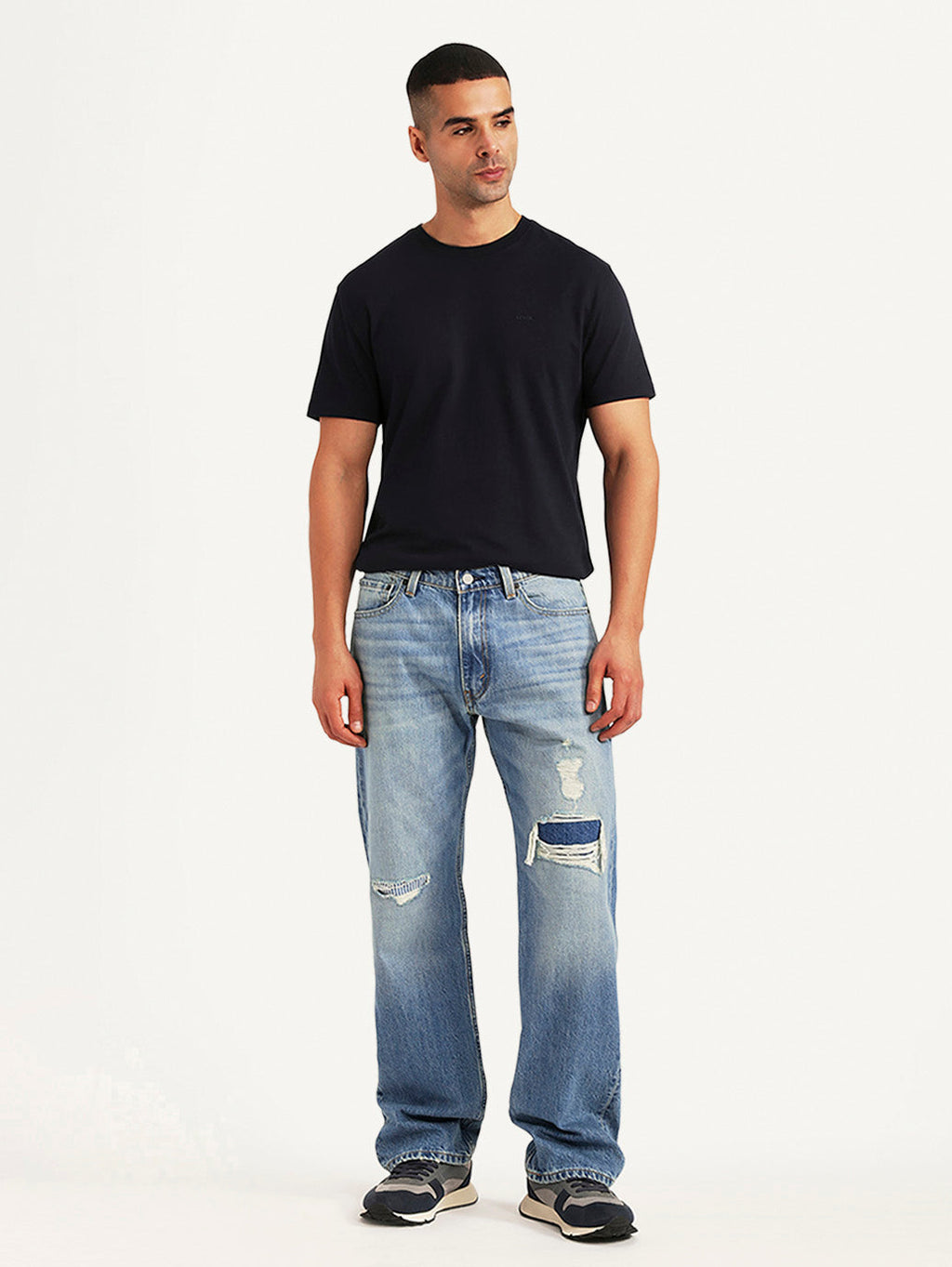 Men's 555 Light Blue Relaxed Straight Fit Mid Rise Jeans