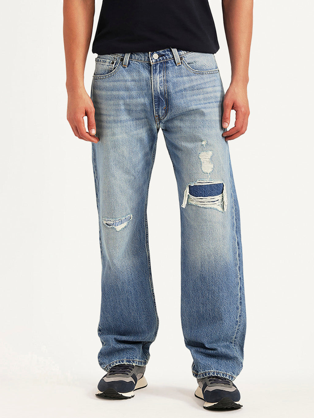 Men's 555 Light Blue Relaxed Straight Fit Mid Rise Jeans