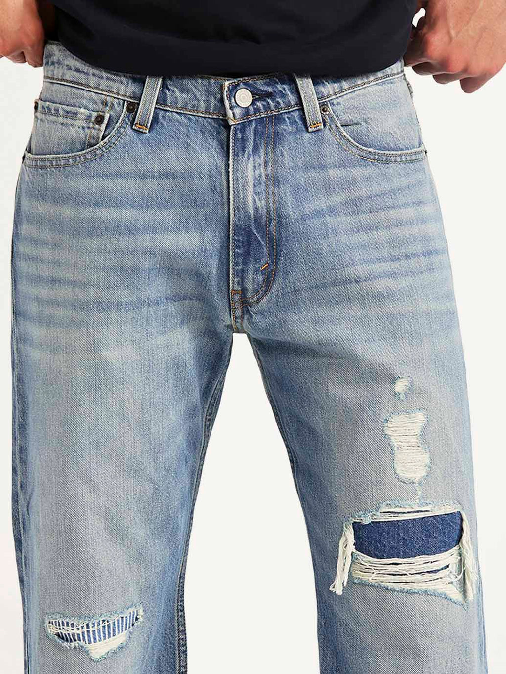 Men's 555 Light Blue Relaxed Straight Fit Mid Rise Jeans