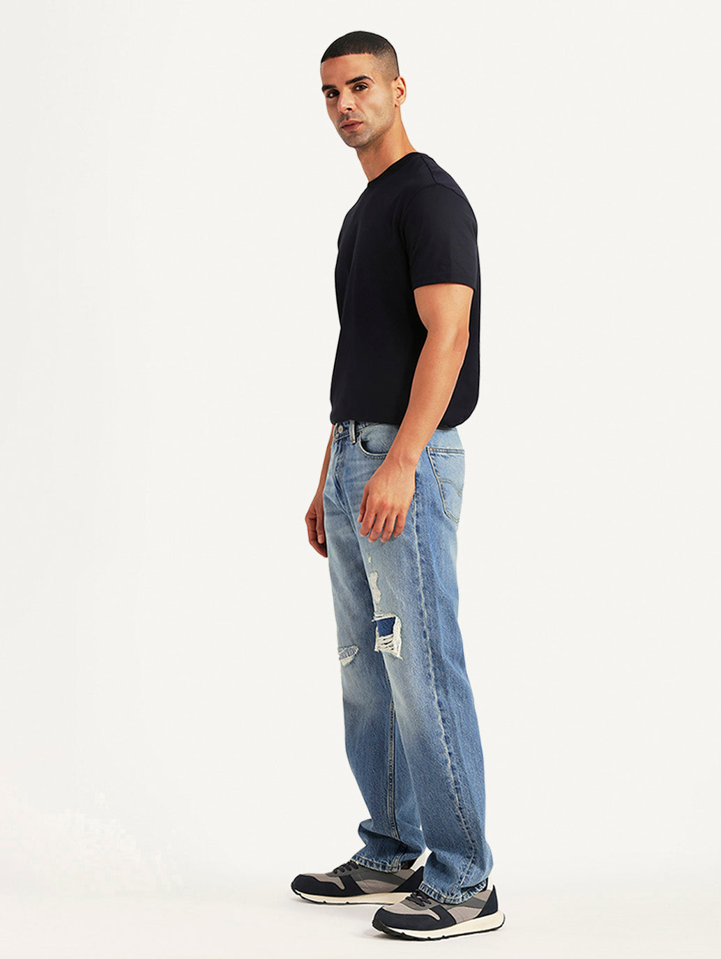 Men's 555 Light Blue Relaxed Straight Fit Mid Rise Jeans