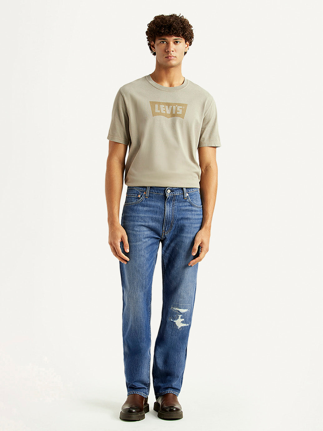 Men's 555 Blue Relaxed Straight Fit Mid Rise Selvedge Jeans