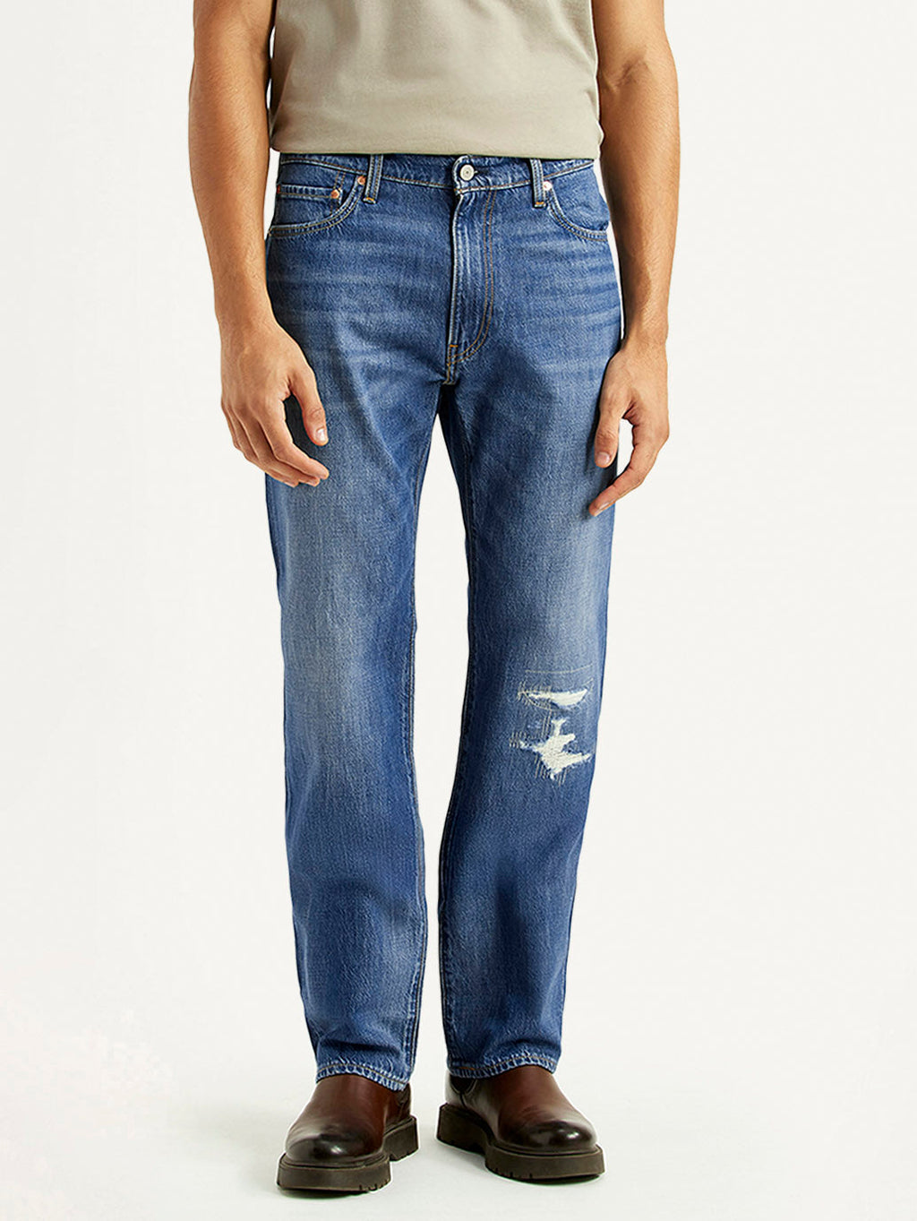 Men's 555 Blue Relaxed Straight Fit Mid Rise Selvedge Jeans