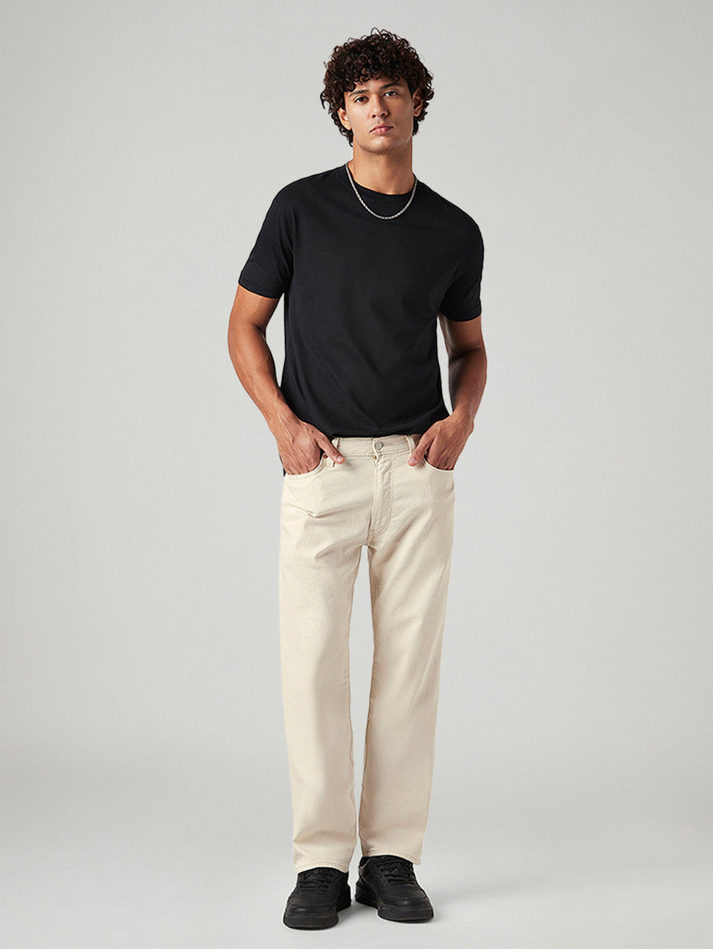 Men's 555 Beige Relaxed Straight Fit Mid Rise Linen Jeans