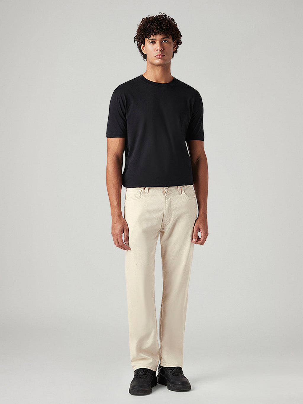 Men's 555 Beige Relaxed Straight Fit Mid Rise Linen Jeans