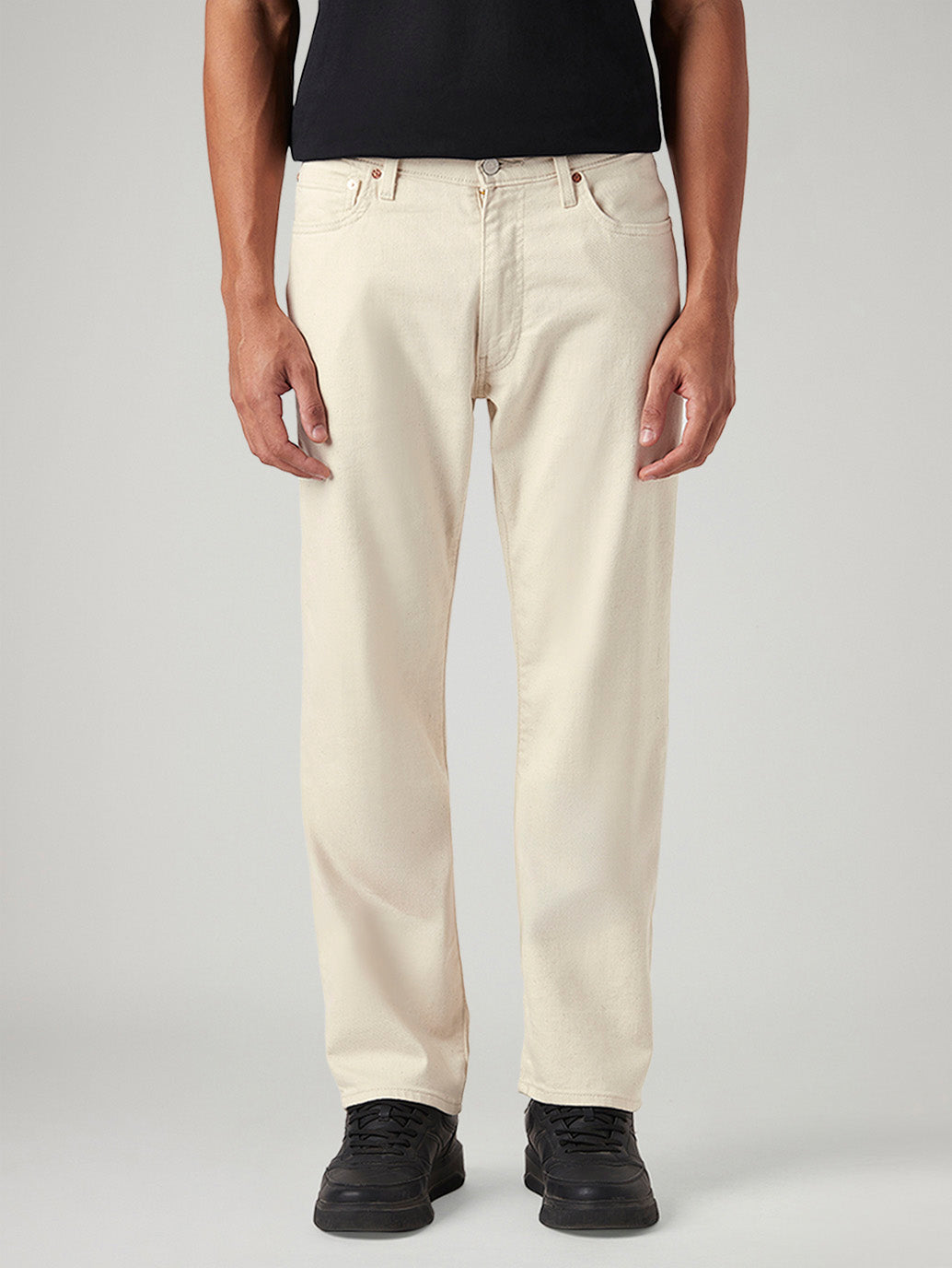 Men's 555 Beige Relaxed Straight Fit Mid Rise Linen Jeans