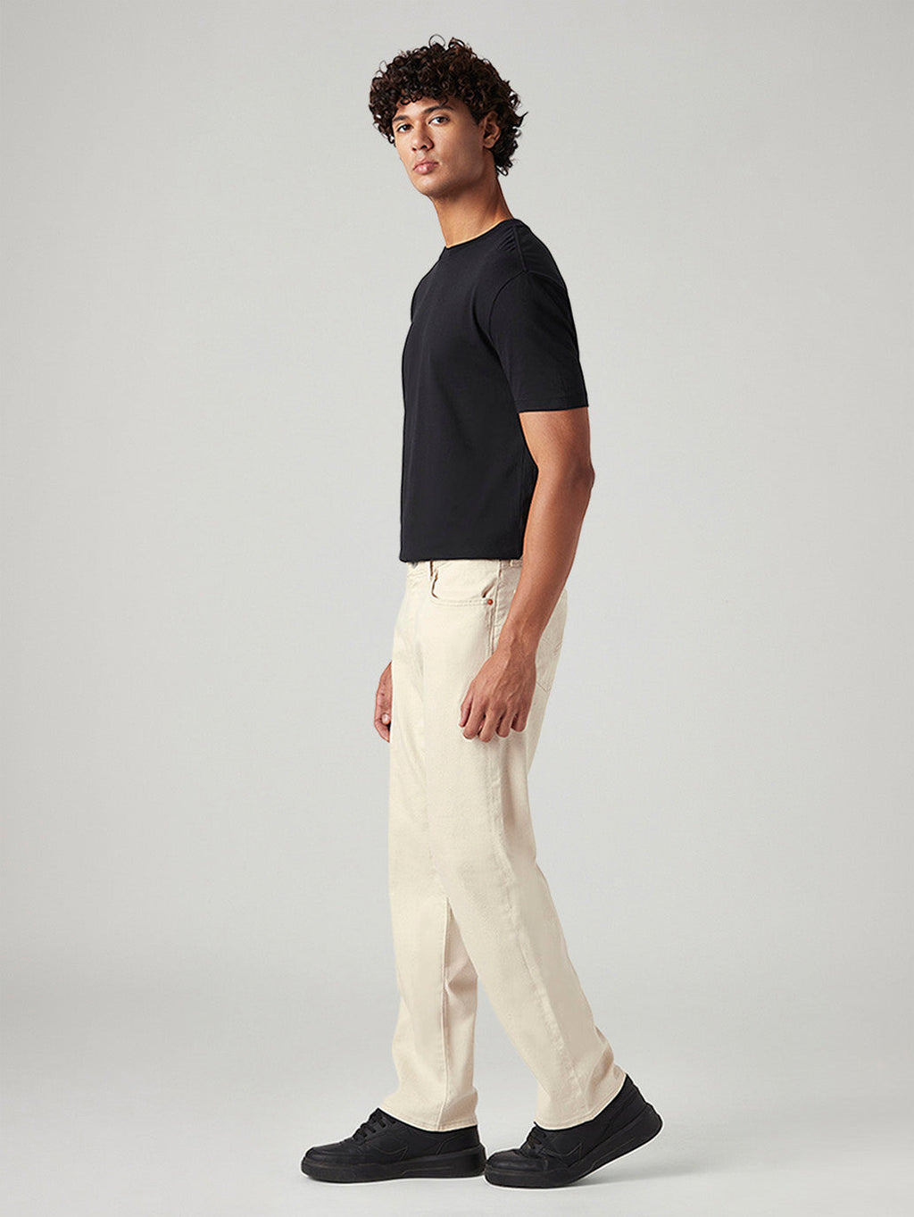 Men's 555 Beige Relaxed Straight Fit Mid Rise Linen Jeans