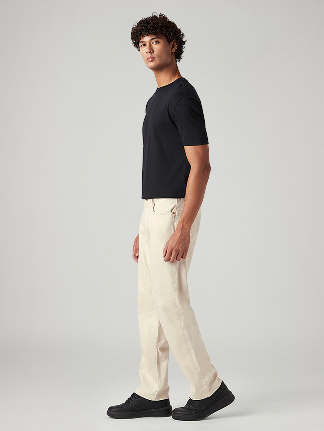 Men's 555 Beige Relaxed Straight Fit Mid Rise Linen Jeans