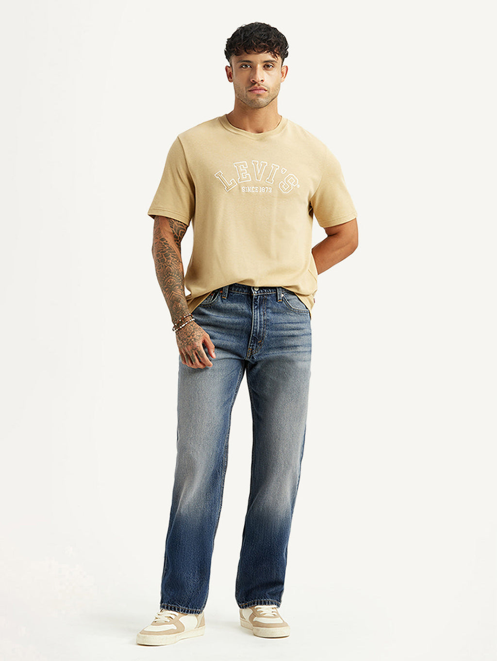 Men's Tinted 555 Blue Relaxed Straight Fit Mid Rise Jeans