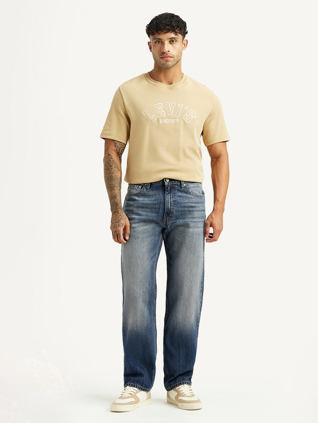 Men's Tinted 555 Blue Relaxed Straight Fit Mid Rise Jeans