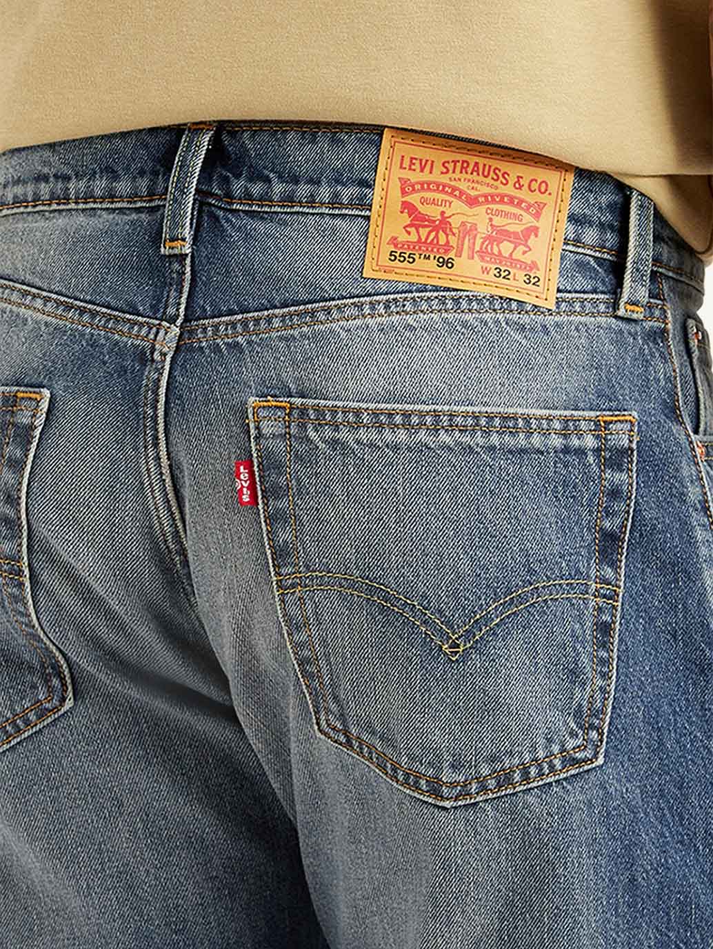 Men's Tinted 555 Blue Relaxed Straight Fit Mid Rise Jeans