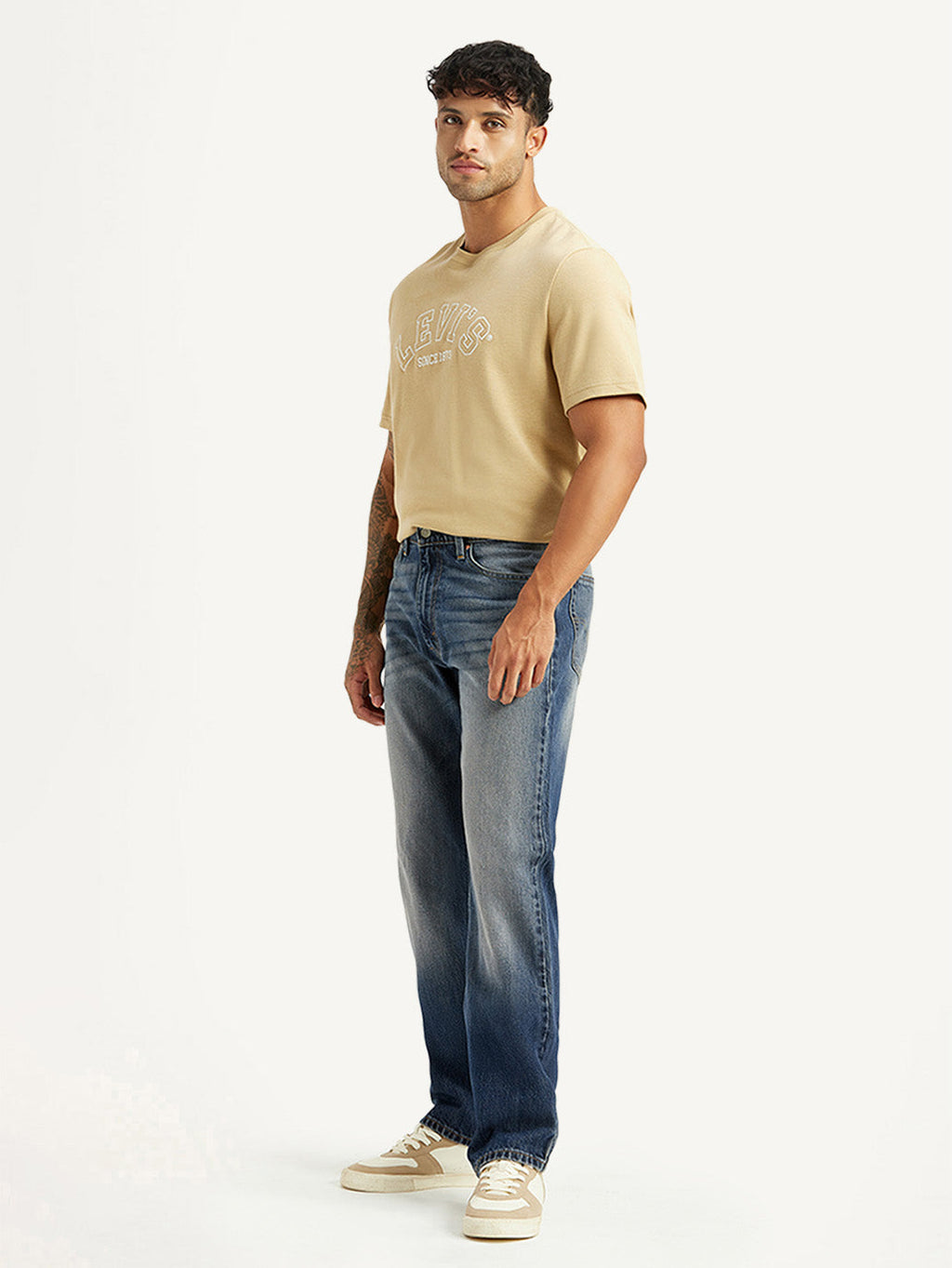 Men's Tinted 555 Blue Relaxed Straight Fit Mid Rise Jeans