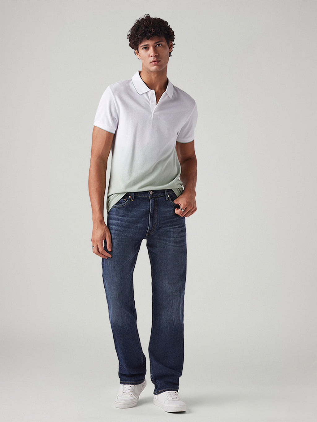 Men's 555 Dark Blue Relaxed Straight Fit Mid Rise Cross Hatch Jeans