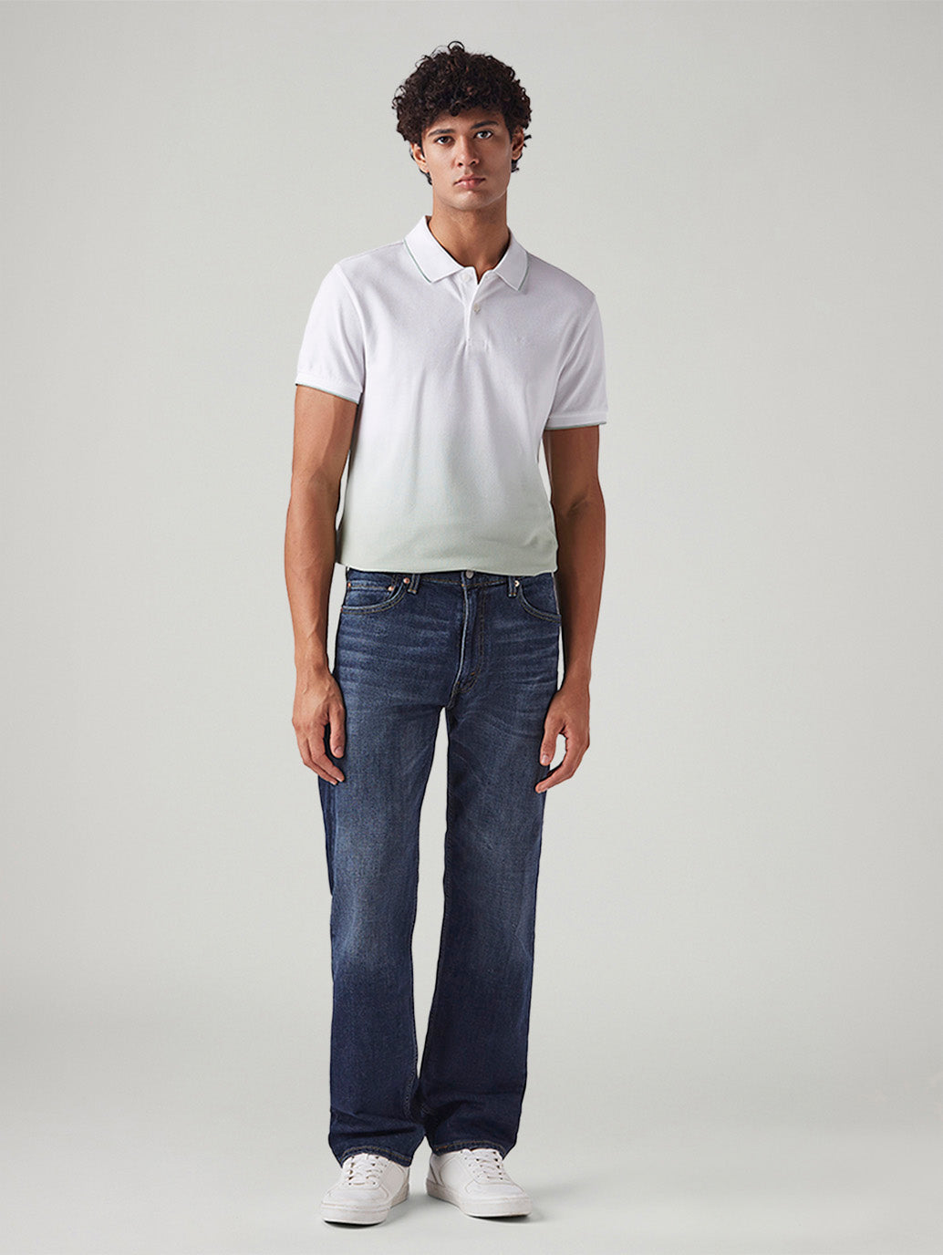 Men's 555 Dark Blue Relaxed Straight Fit Mid Rise Cross Hatch Jeans