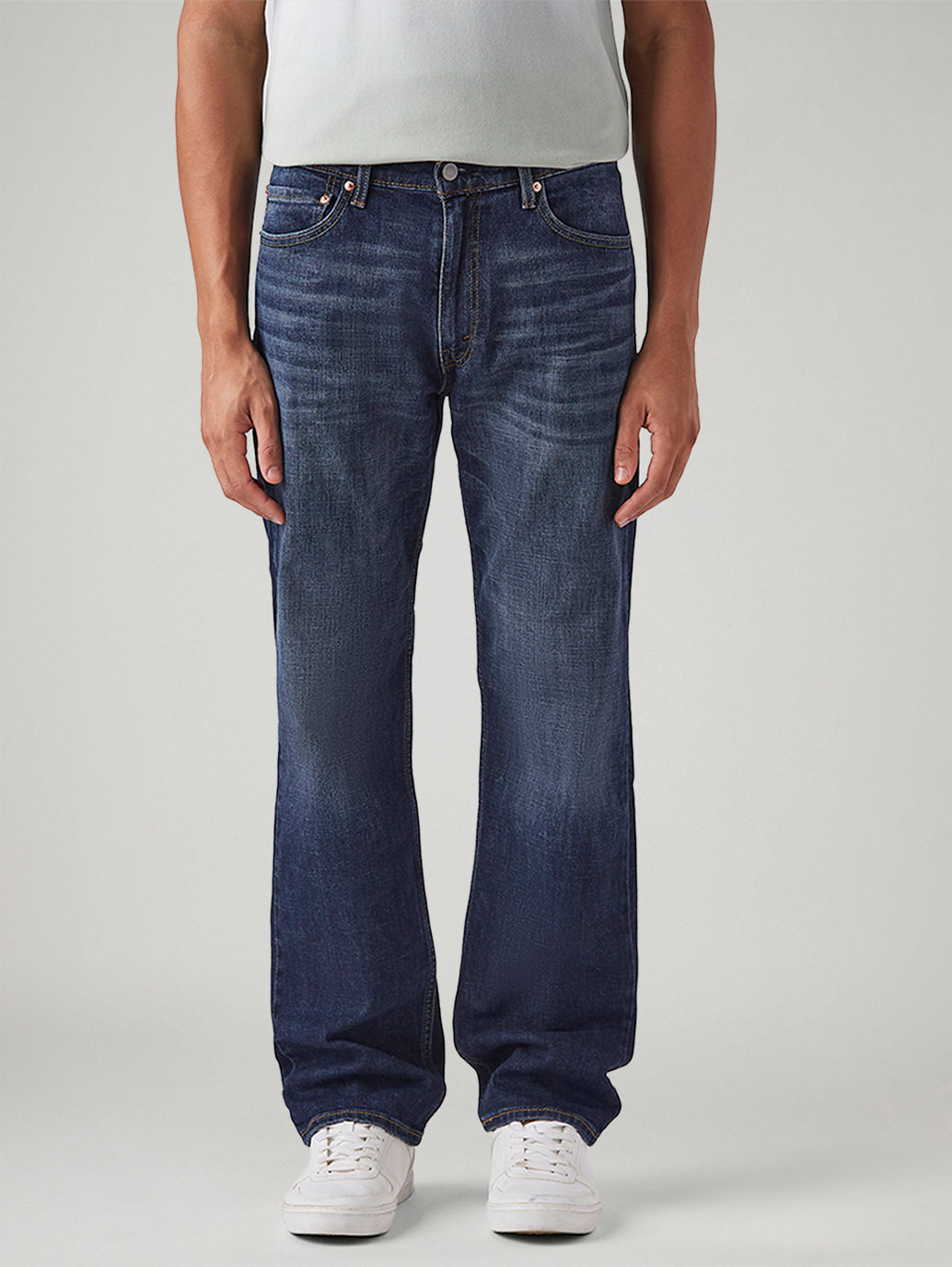 Men's 555 Dark Blue Relaxed Straight Fit Mid Rise Cross Hatch Jeans