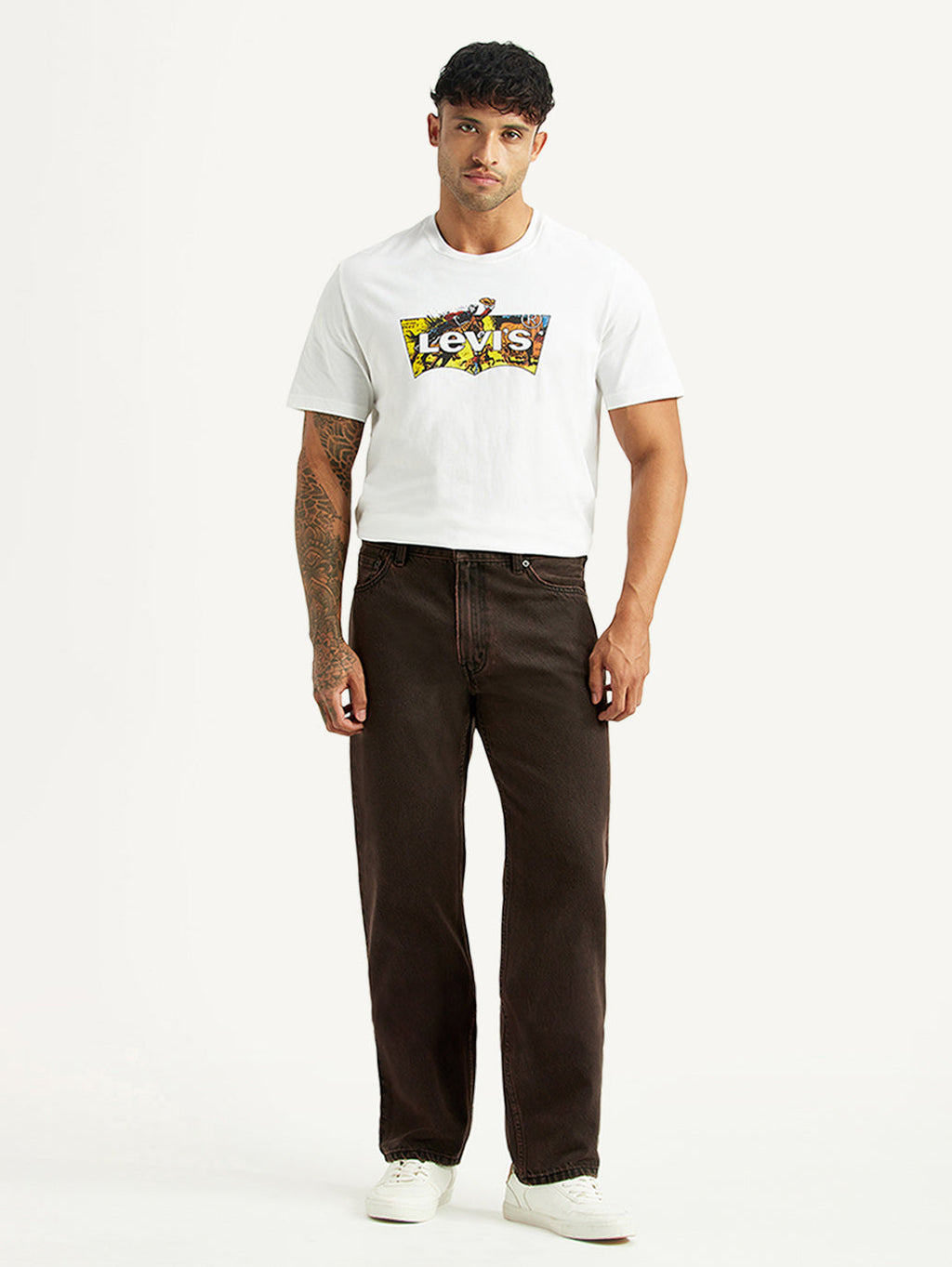 Men's Tinted 555 Brown Relaxed Straight Fit Mid Rise Jeans
