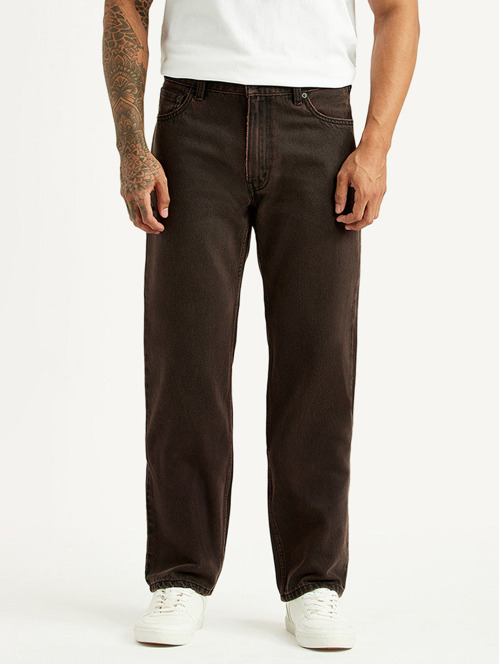 Men's Tinted 555 Brown Relaxed Straight Fit Mid Rise Jeans
