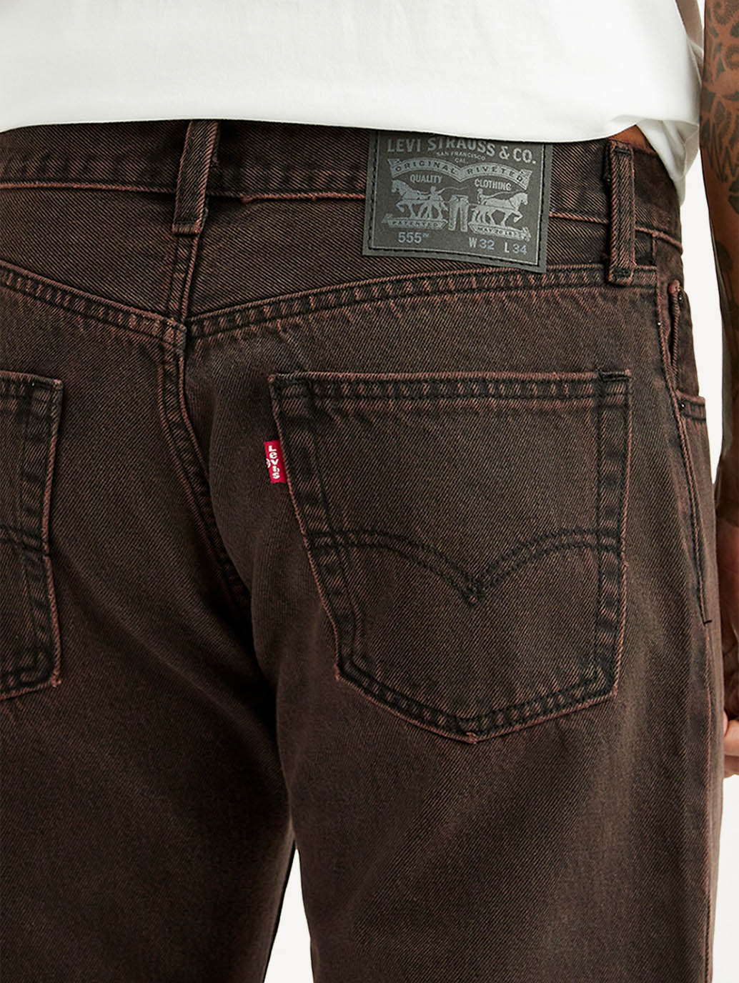 Men's Tinted 555 Brown Relaxed Straight Fit Mid Rise Jeans