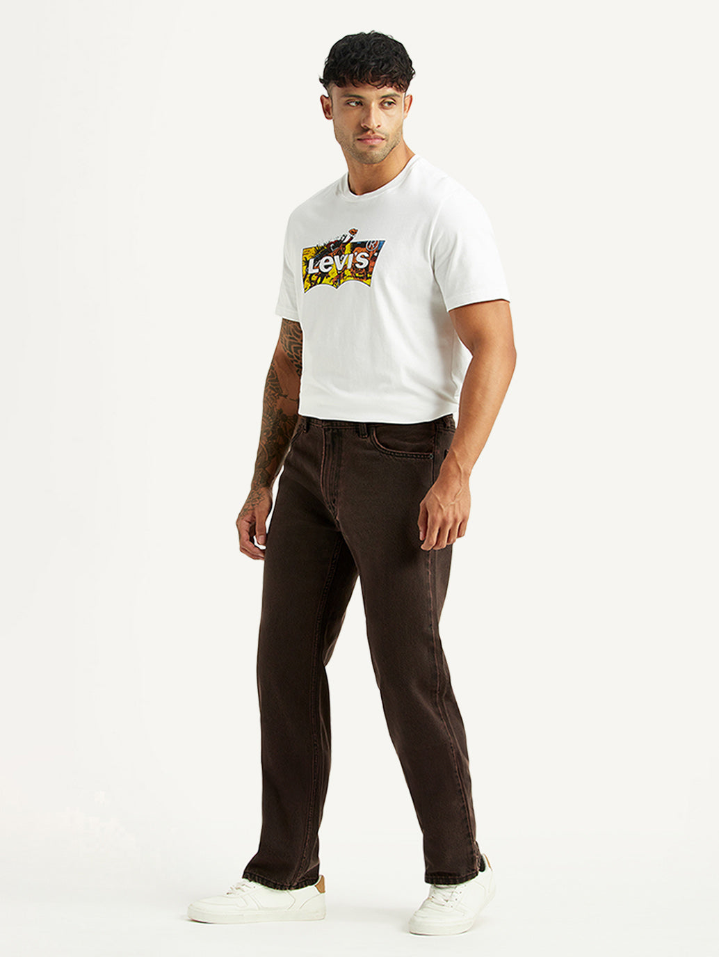 Men's Tinted 555 Brown Relaxed Straight Fit Mid Rise Jeans