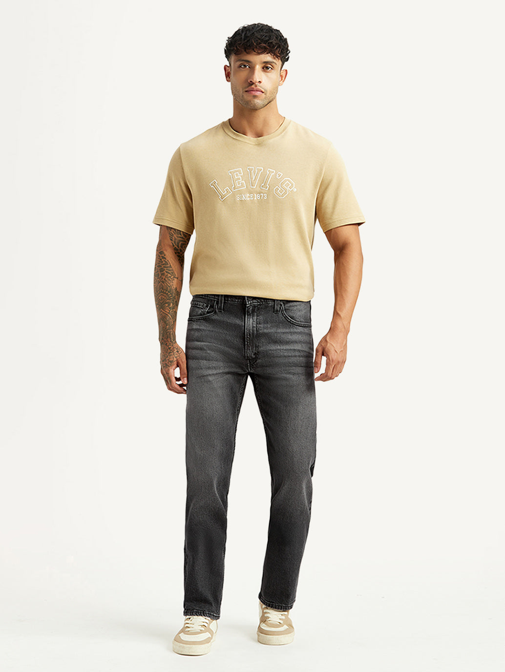 Men's 555 Charcoal Grey Relaxed Straight Fit Mid Rise Jeans