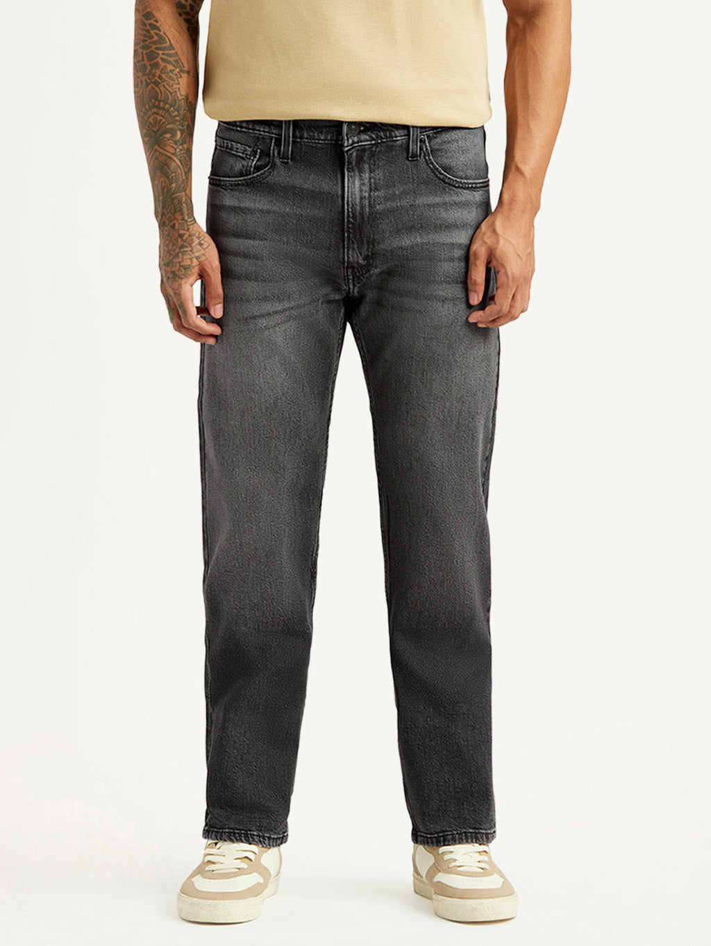 Men's 555 Charcoal Grey Relaxed Straight Fit Mid Rise Jeans