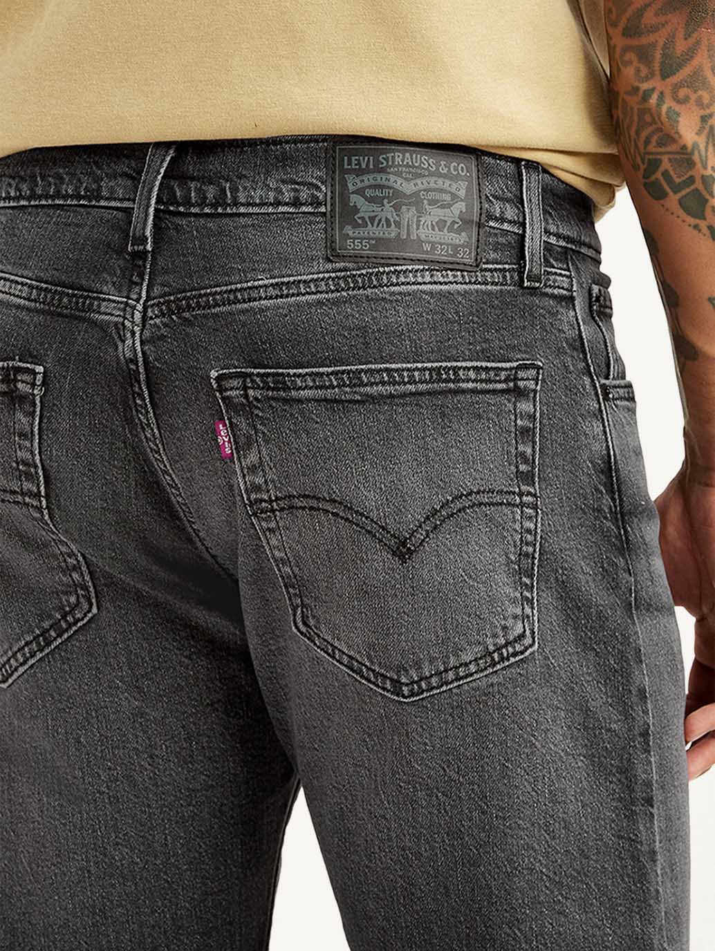 Men's 555 Charcoal Grey Relaxed Straight Fit Mid Rise Jeans