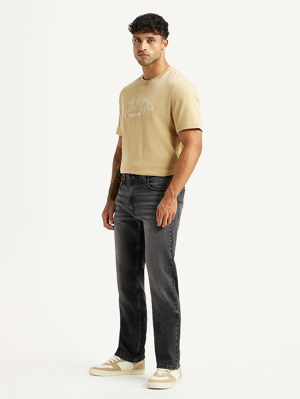 Men's 555 Charcoal Grey Relaxed Straight Fit Mid Rise Jeans