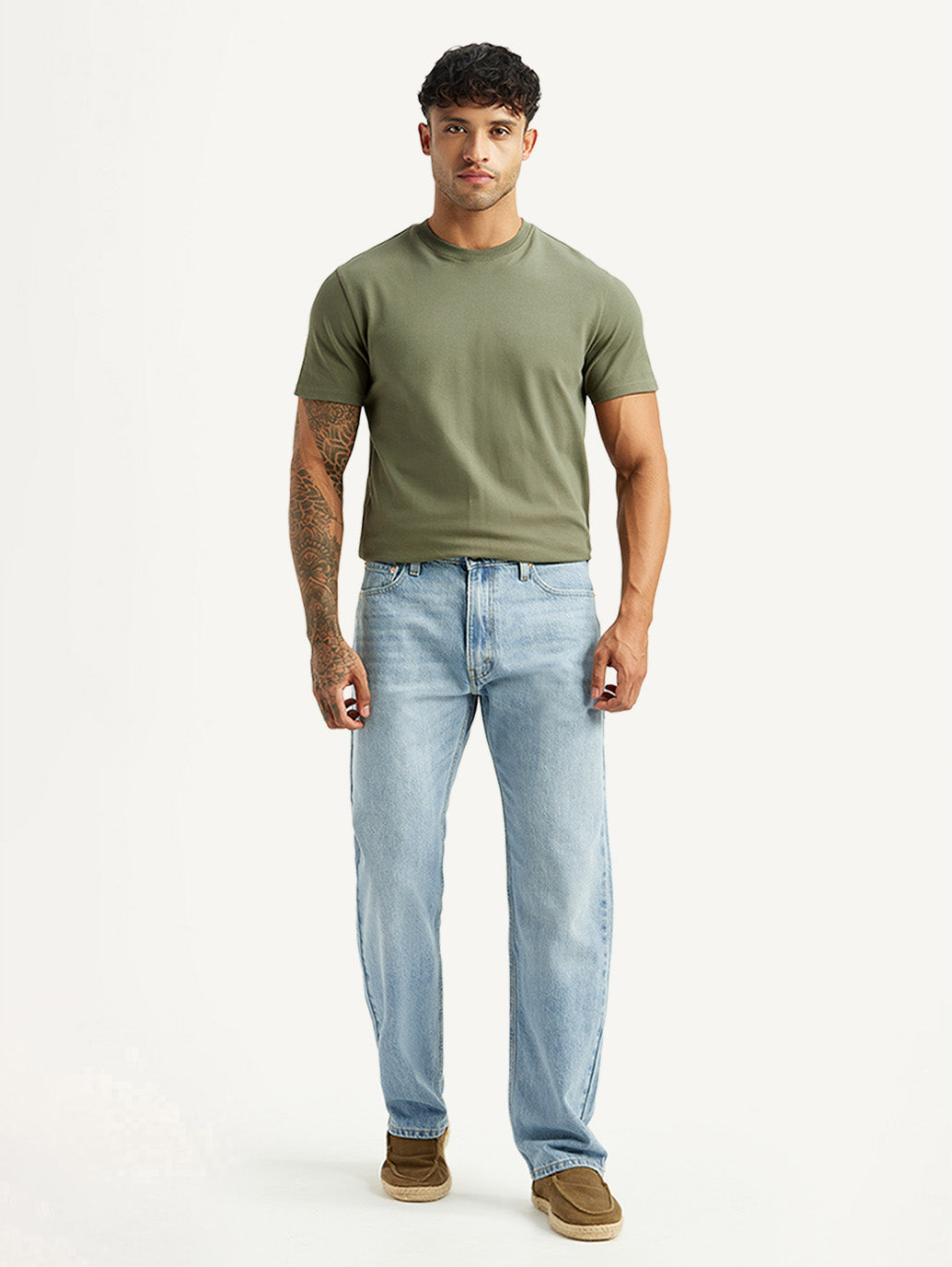 Men's 555 Light Blue Relaxed Straight Fit Mid Rise Jeans