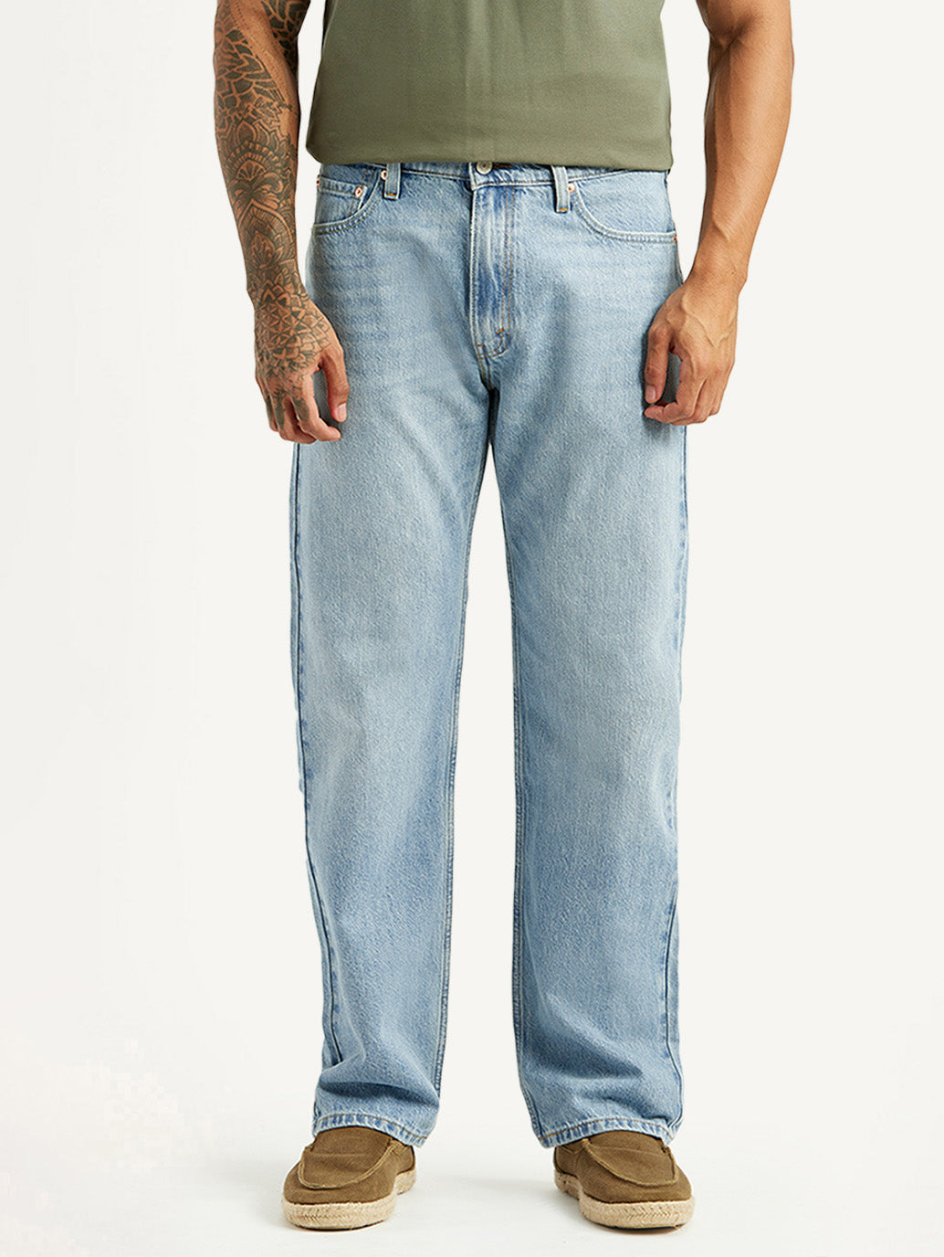 Men's 555 Light Blue Relaxed Straight Fit Mid Rise Jeans