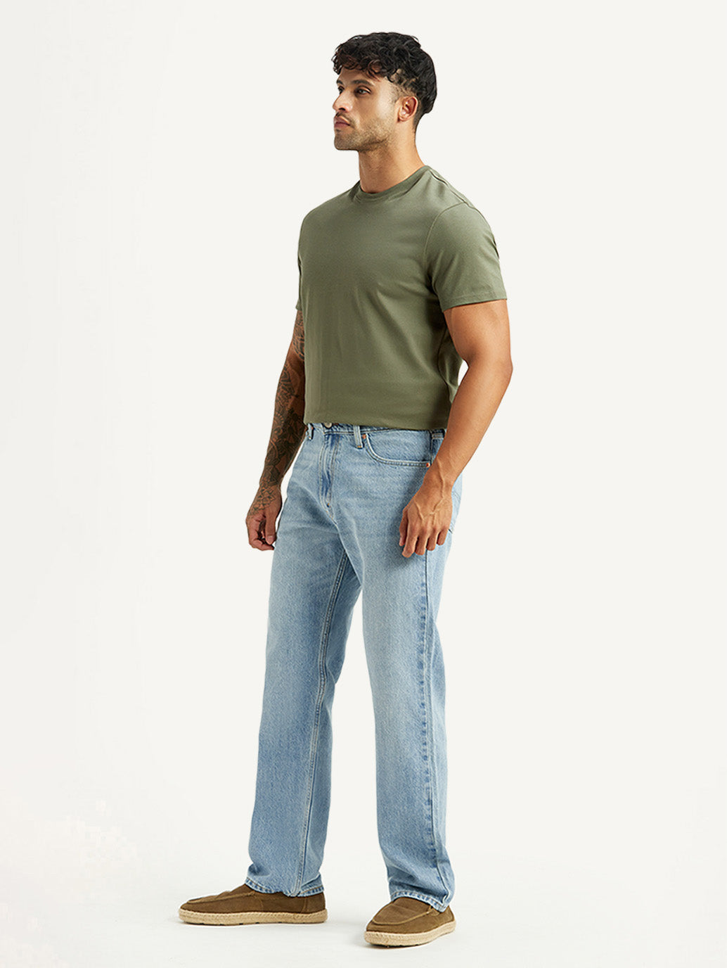 Men's 555 Light Blue Relaxed Straight Fit Mid Rise Jeans