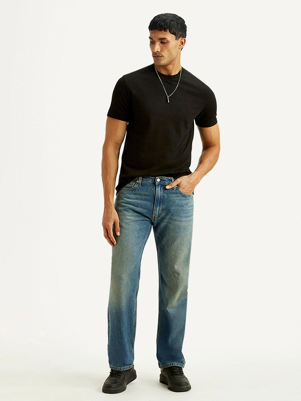 Men's 555 Blue Relaxed Straight Fit Mid Rise Tinted Jeans