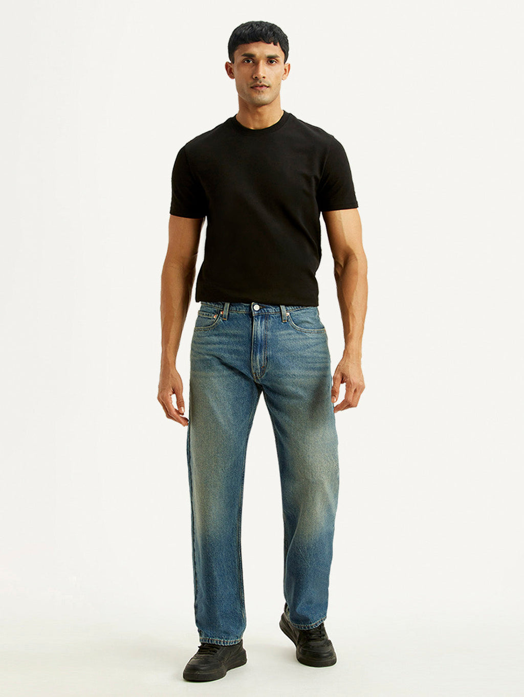 Men's 555 Blue Relaxed Straight Fit Mid Rise Tinted Jeans