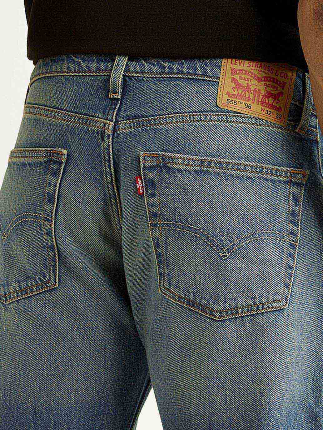 Men's 555 Blue Relaxed Straight Fit Mid Rise Tinted Jeans
