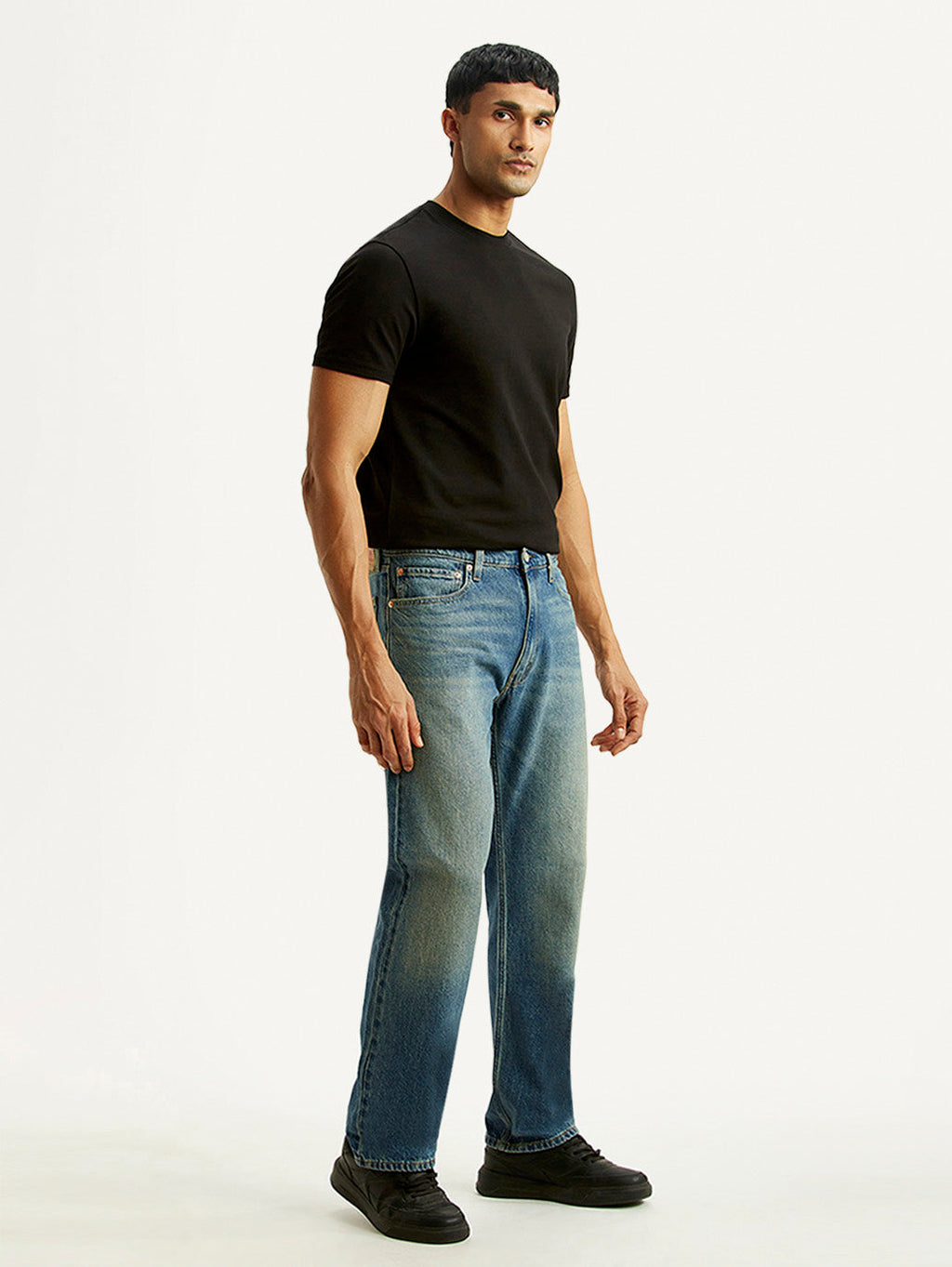Men's 555 Blue Relaxed Straight Fit Mid Rise Tinted Jeans