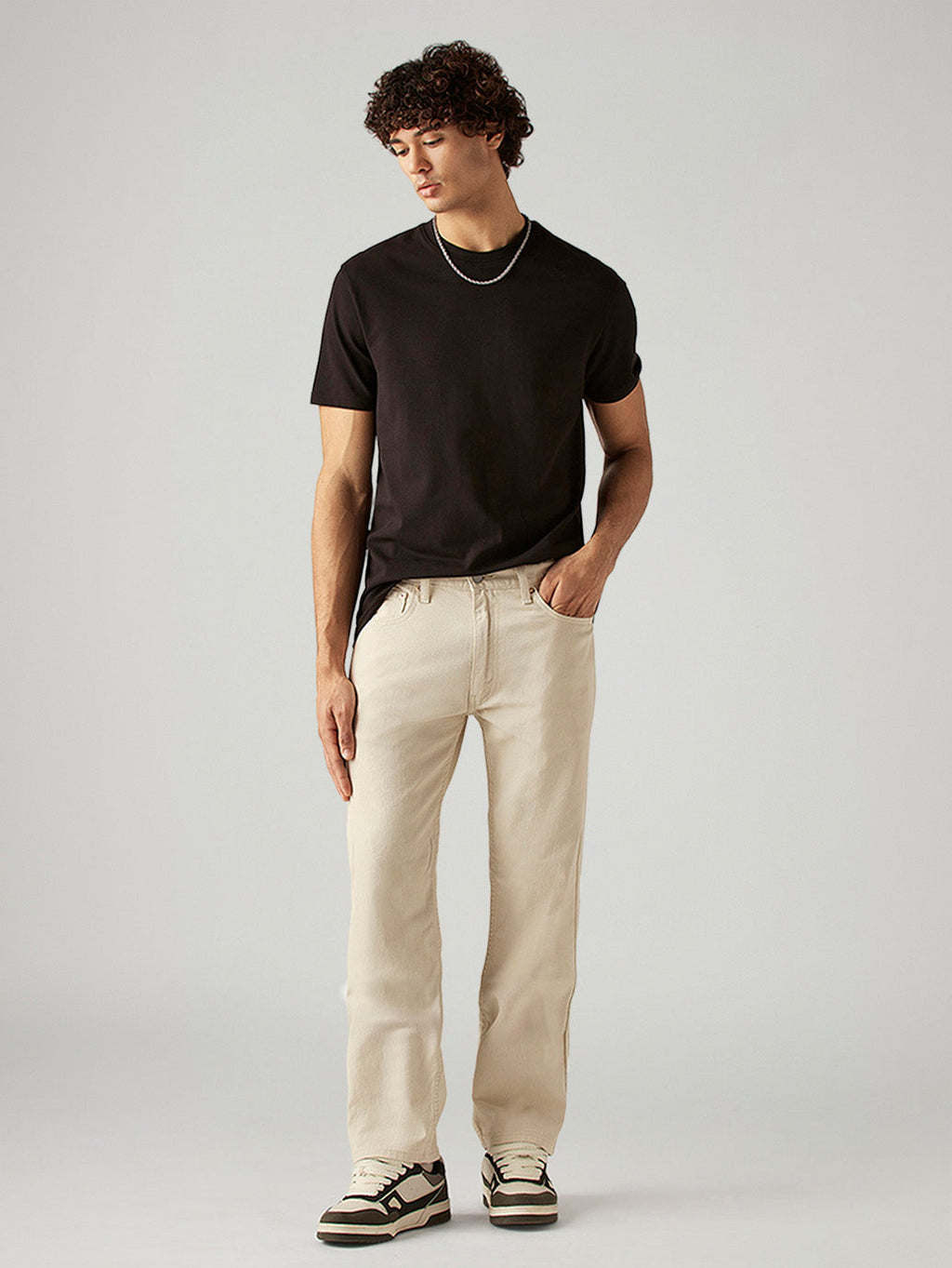 Men's 555 Beige Relaxed Straight Fit Mid Rise Jeans