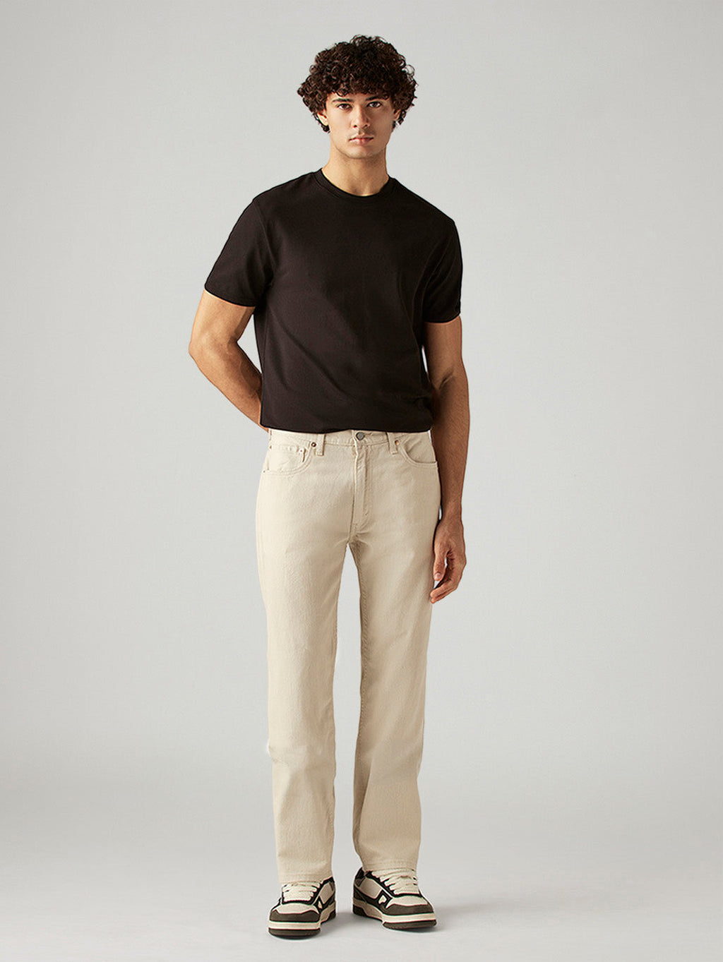 Men's 555 Beige Relaxed Straight Fit Mid Rise Jeans
