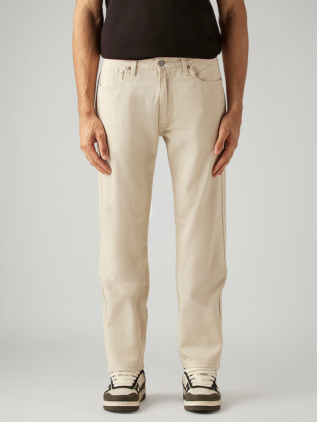 Men's 555 Beige Relaxed Straight Fit Mid Rise Jeans