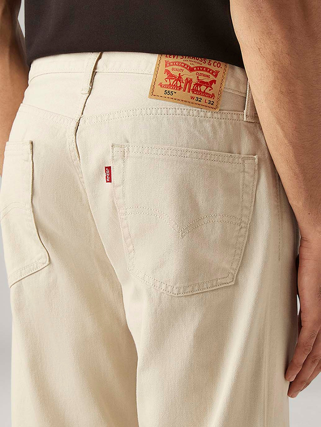 Men's 555 Beige Relaxed Straight Fit Mid Rise Jeans