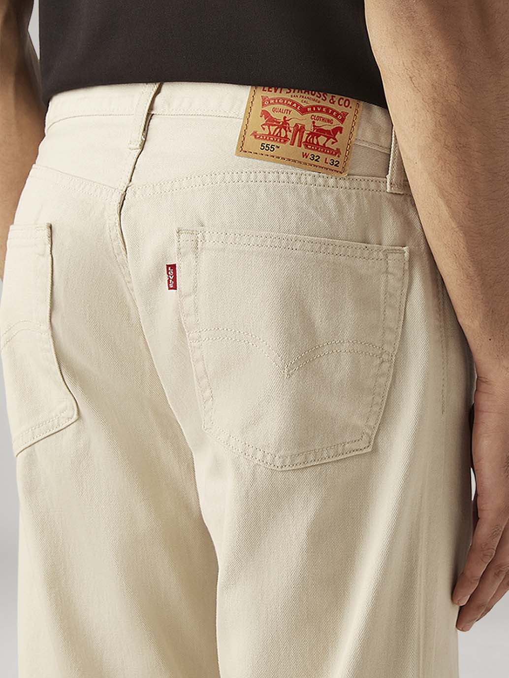 Men's 555 Beige Relaxed Straight Fit Mid Rise Jeans