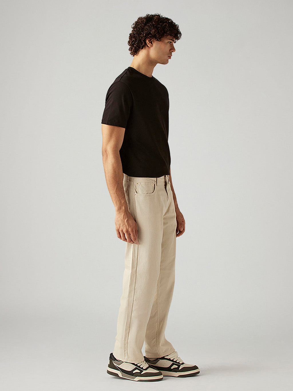 Men's 555 Beige Relaxed Straight Fit Mid Rise Jeans