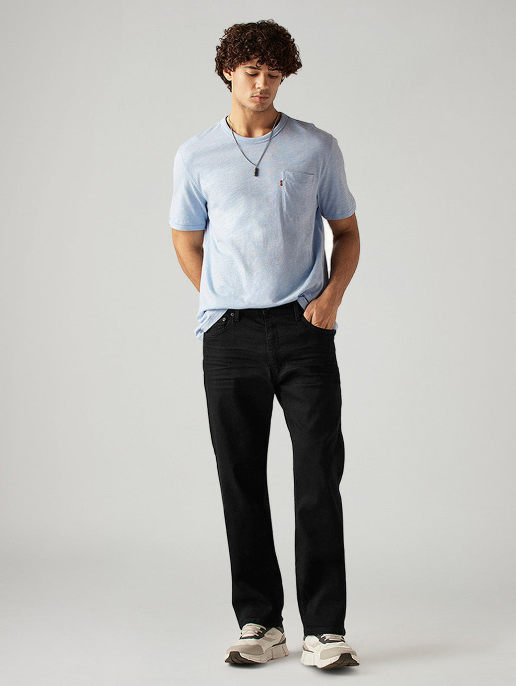Men's 555 Black Relaxed Straight Fit Mid Rise Jeans