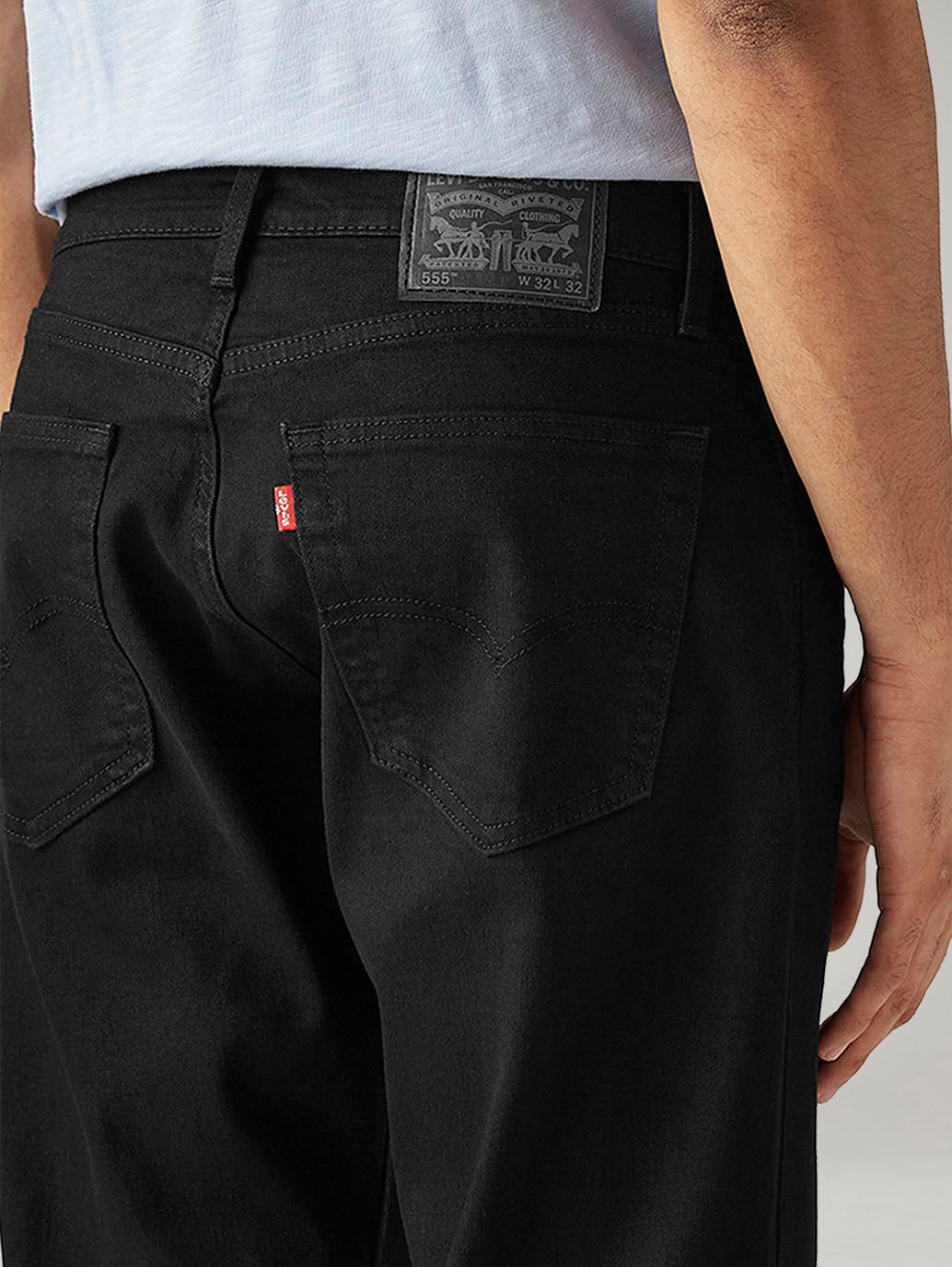 Men's 555 Black Relaxed Straight Fit Mid Rise Jeans
